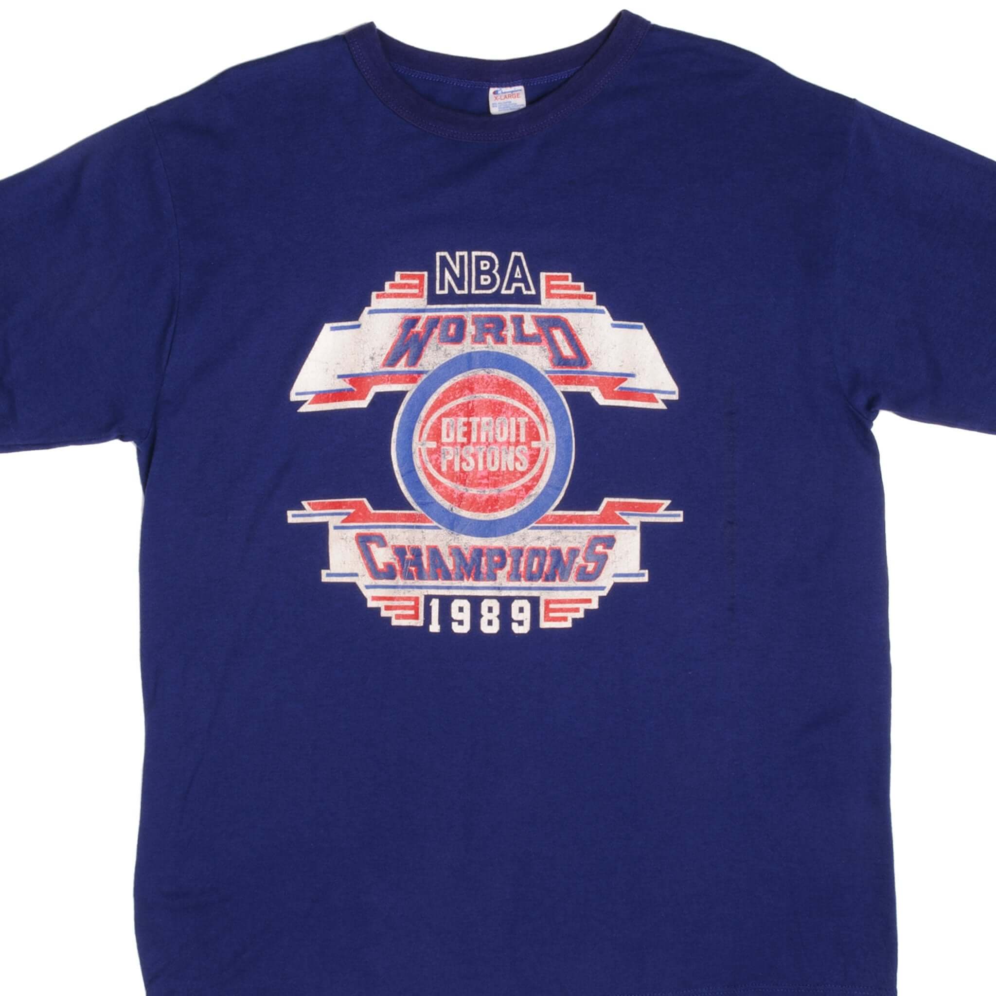 Vintage Champion NBA Detroit Pistons 1989 World Champions Tee Shirt - XL Size, Made in USA - Perfect for Basketball Fans & Retro Sports Apparel Collectors