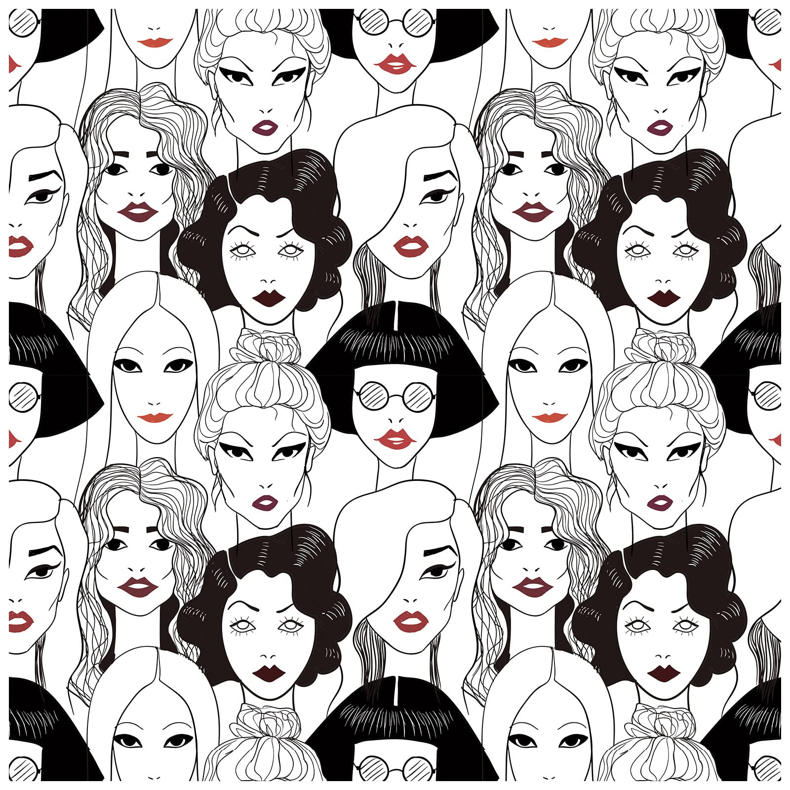HAOKHOME Modern Peel and Stick Wallpaper - Black/White/Red Lips Design - Removable Self-Adhesive Vinyl Contact Paper 17.7in x 9.8ft - Perfect for Bedroom, Living Room, Office & Dorm Decor