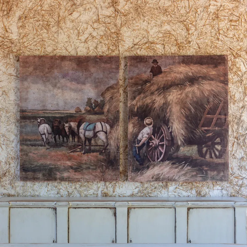 Vintage Farmhouse Harvest Wagon Wrapped Print Set - Rustic Home Decor for Kitchen, Dining Room & Fall Seasonal Displays