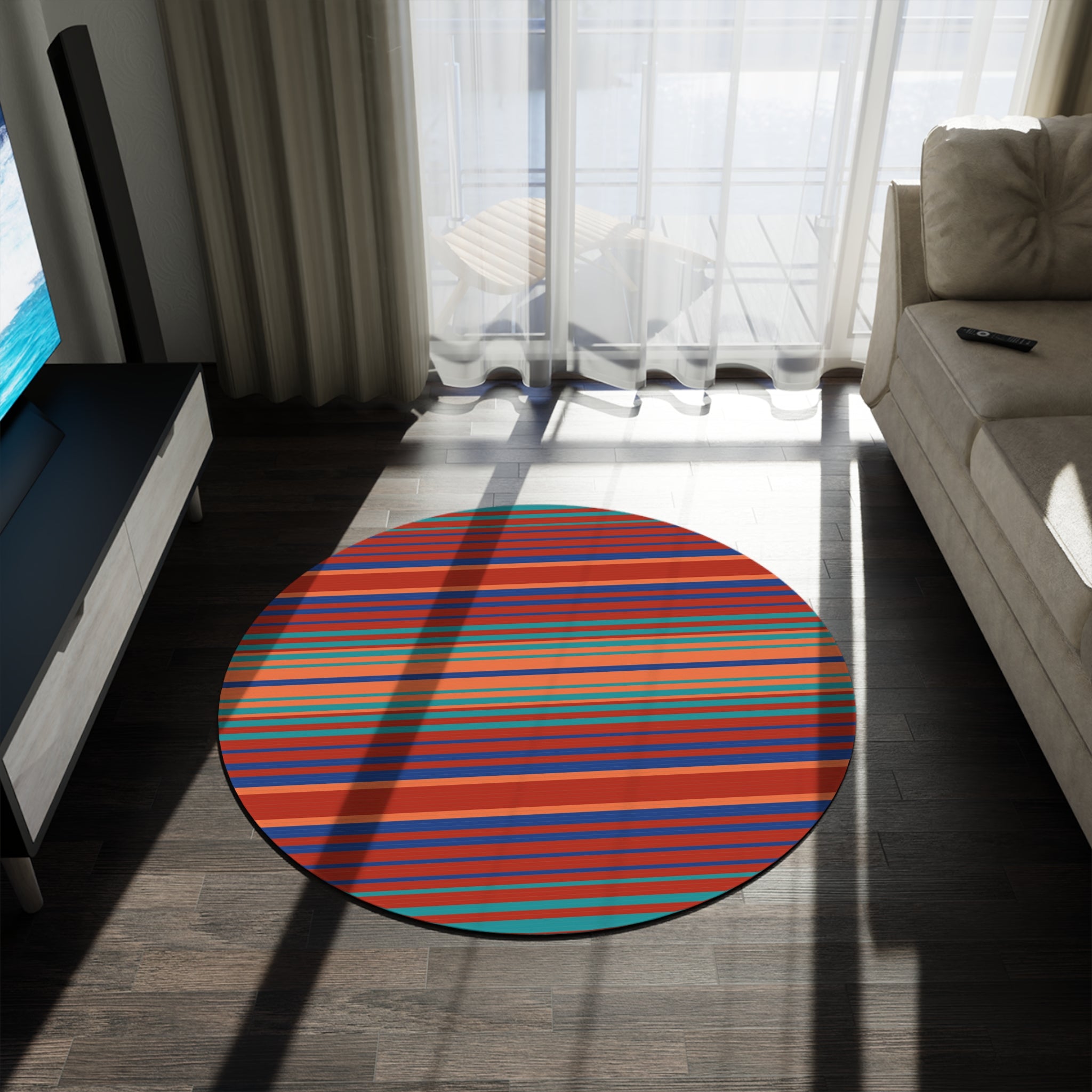 Southwestern Striped Round Rug - Handmade Boho Decor for Living Room, Bedroom & Nursery | Lakeshore Ridge Collection