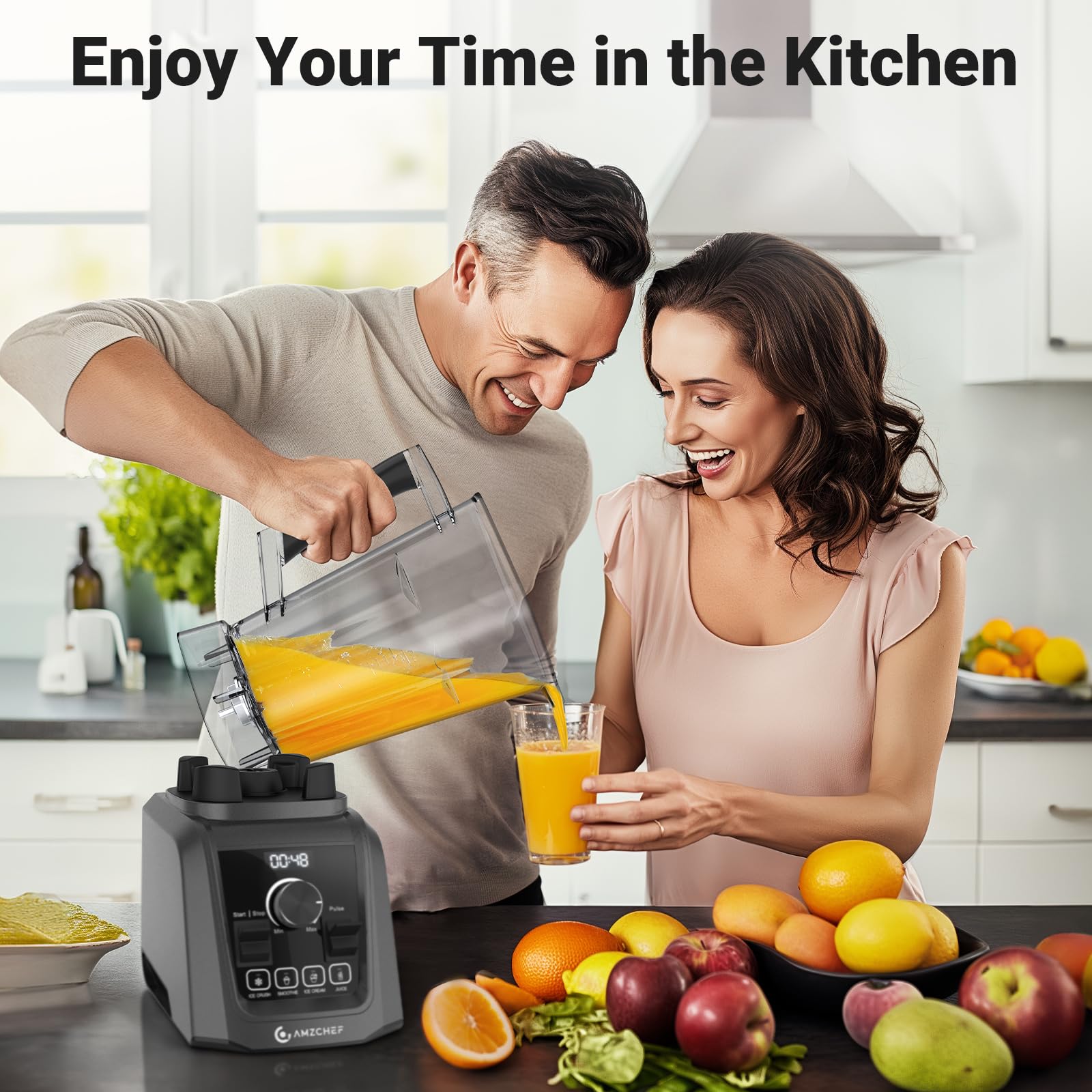 AMZCHEF 1800W Professional Blender for Smoothies, Ice Crushing, Soup & Juice - 68oz BPA-Free Pitcher, 5 Functions & Variable Speed - Perfect for Kitchens, Restaurants & Healthy Lifestyles