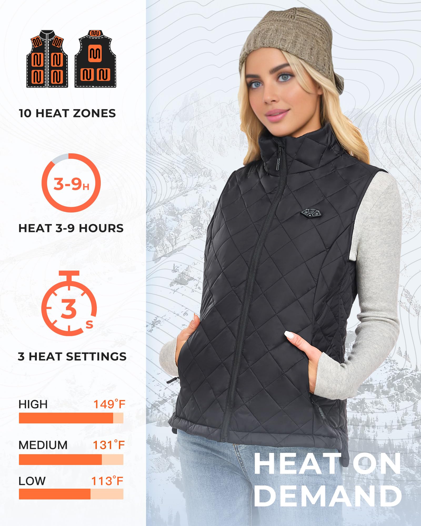Topdot Women's Heated Vest with 16000mAh Battery - 8 Heating Zones, Lightweight & Warm Winter Jacket for Outdoor Activities (Hiking, Skiing, Camping)