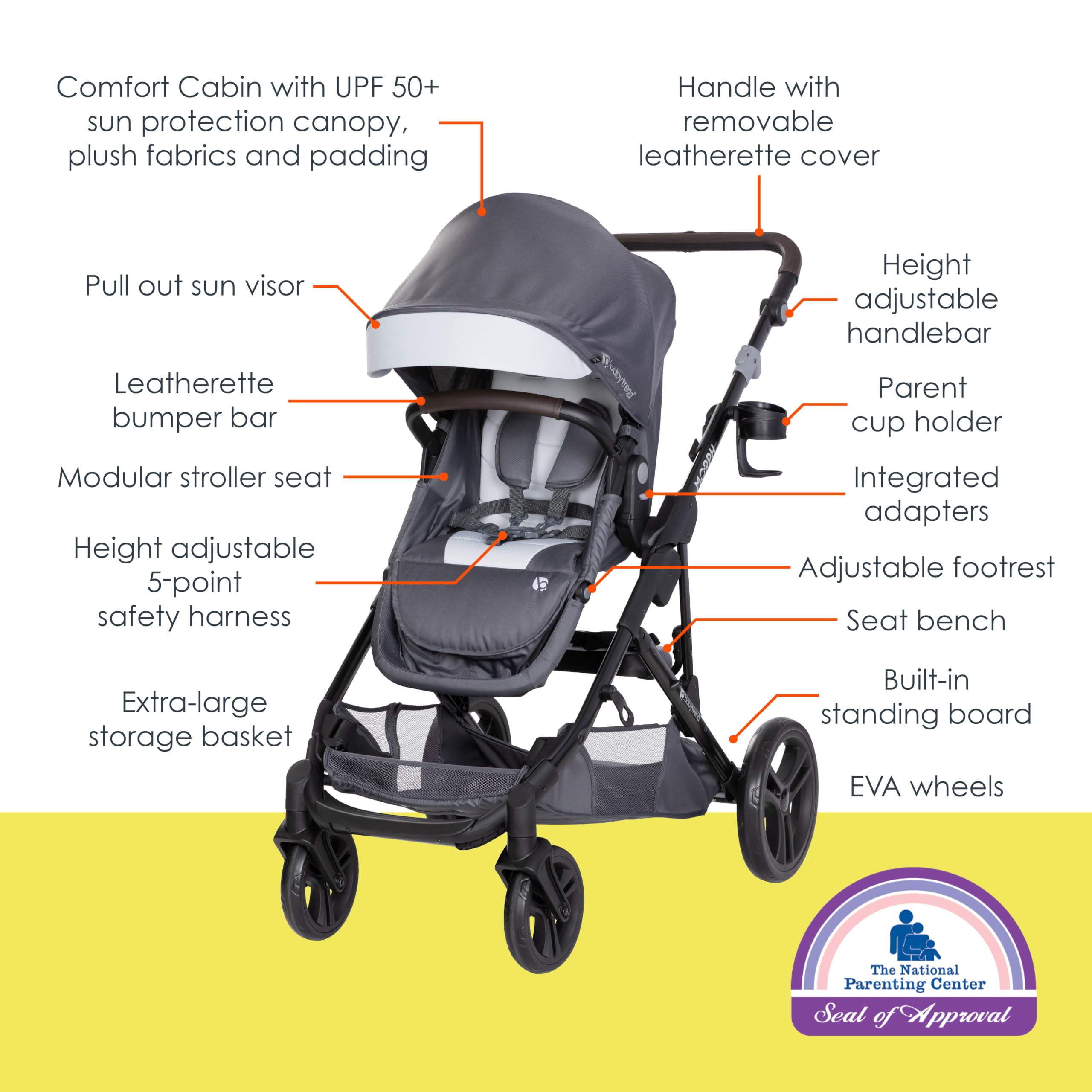 Baby Trend Morph Single to Double Modular Stroller Travel System with EZ-Lift™ PLUS Infant Car Seat - Dash Grey | Convertible Stroller for Twins or Siblings | Perfect for Shopping, Travel & Everyday Use