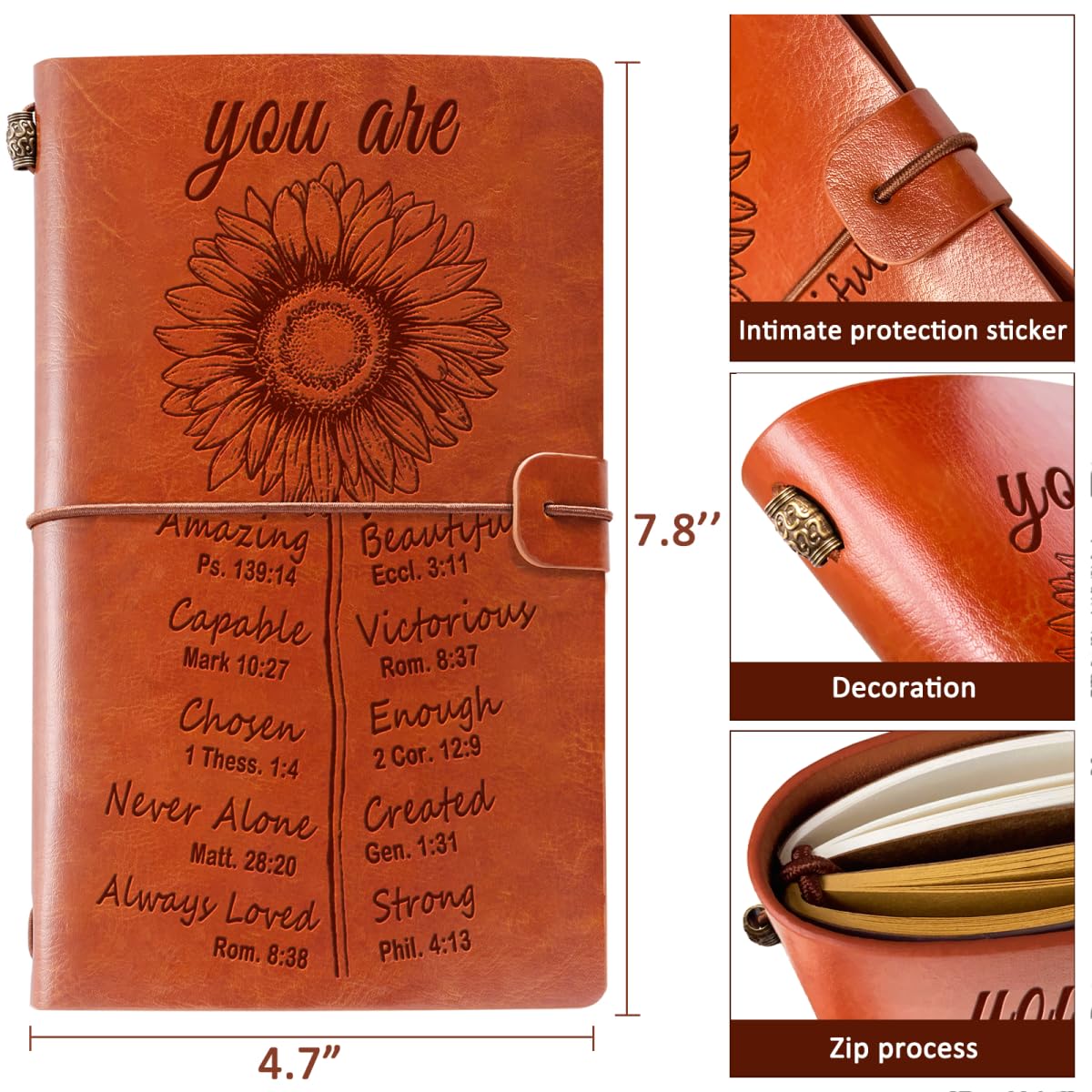 Christian Leather Journal Notebook - Inspirational Religious Gift for Women & Men, Sunflower Design, Perfect for Birthday, Graduation, Thank You - Great for Sister, Friends, Bible Study & Prayer Journaling
