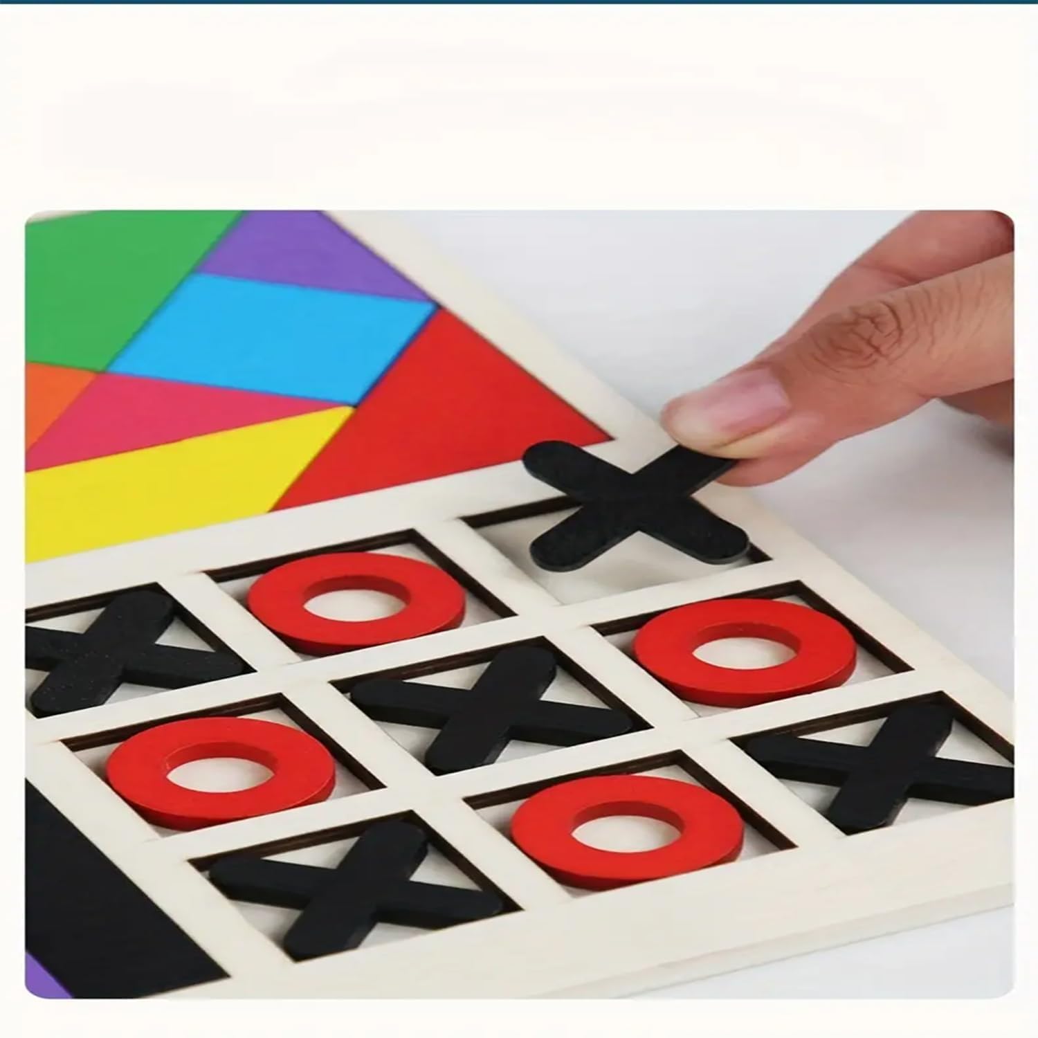 Dyomnizy Wooden Educational Tangram Puzzle Game for Kids - 3-in-1 Tic-Tac-Toe, Chess & Block Puzzle Set | Montessori Learning Toy for Preschoolers | Perfect for Classroom, Travel & Family Game Night