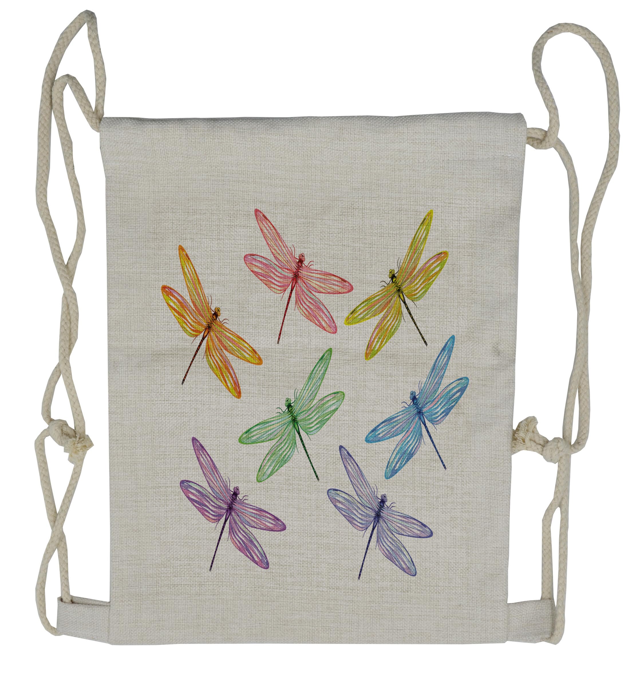 Dragonfly Drawstring Backpack with Colorful Elongated Patches - Lightweight Sackpack Bag for School, Gym & Outdoor Activities | Lunarable Fashion Backpack