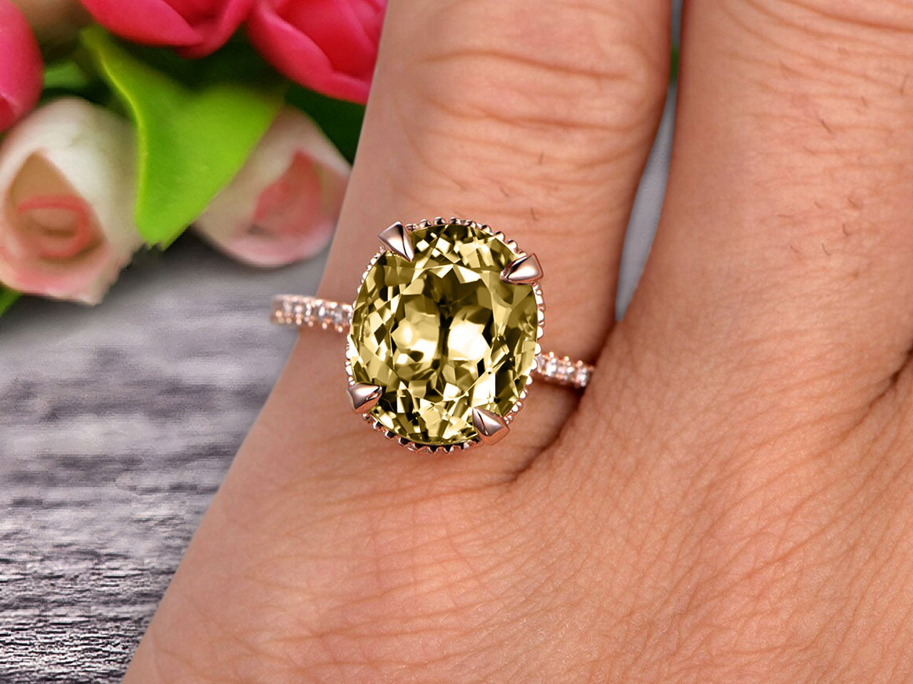 1.50 Carat Oval Cut Champagne Diamond Moissanite Engagement Ring - 10k Rose Gold Vintage Floral Wedding Band Set - Perfect for Proposals, Anniversaries & Bridal Jewelry