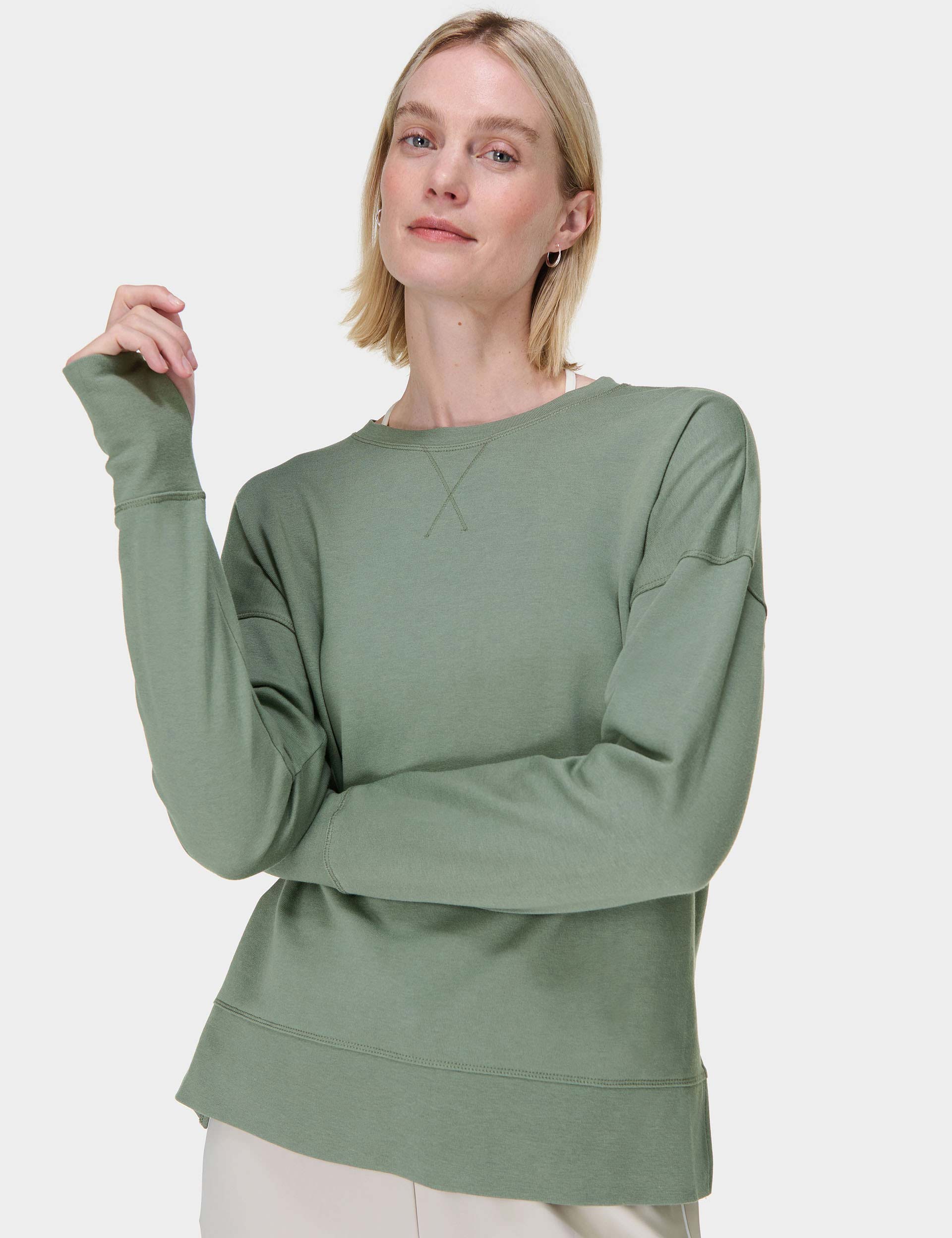 After Class Longline Sweatshirt for Women - Soft Oversized Pullover Hoodie in Willow Green | Casual Loungewear, Streetwear Fashion, College Outfit