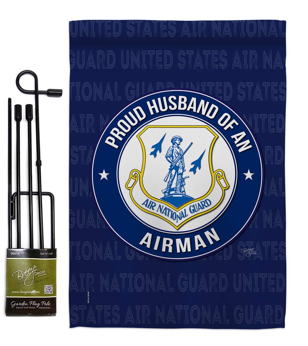 Proud Husband Airman Garden Flag Set - USA Made Military Yard Decor for Veterans
