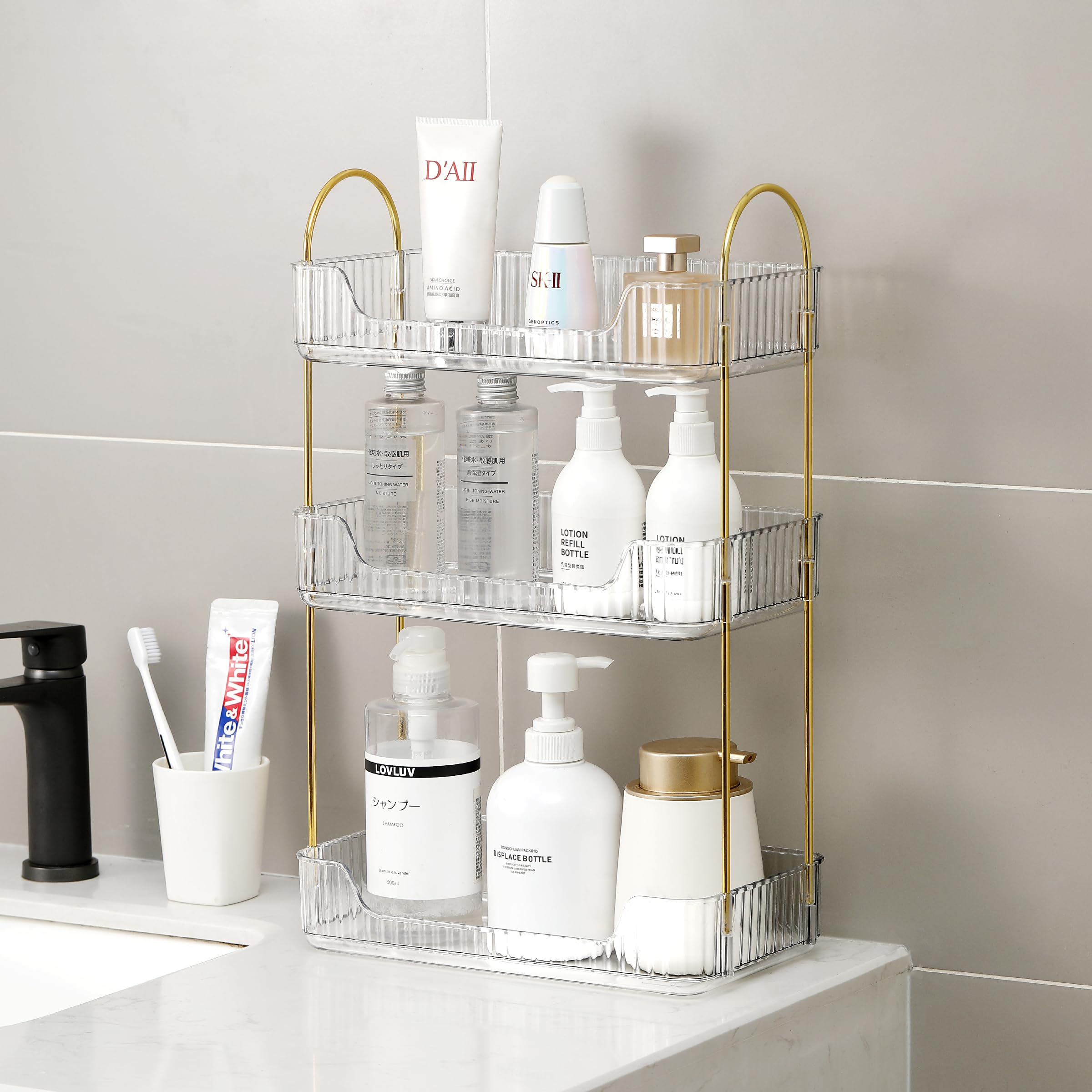 3-Tier White Bathroom Counter Organizer & Skincare Shelf - Perfume Holder for Dresser, Cosmetic Tray for Makeup, Lipstick & Beauty Products | Perfect for Vanity, Bathroom Countertop & Bedroom Dresser Organization