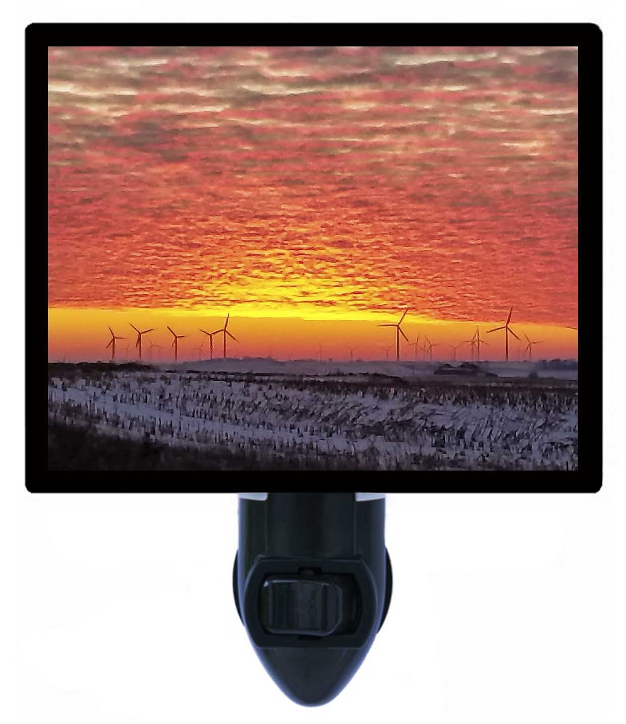 Sunset Landscape Night Light with Wind Turbines - Soothing LED Bedroom Lamp for Kids & Adults, Perfect for Nursery, Hallway, and Relaxation