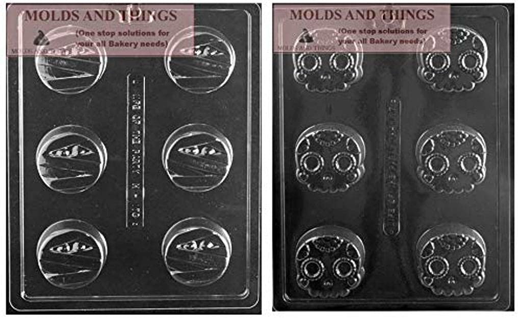 Premium Mummy Cookie & Day of the Dead Skull Chocolate Candy Mold - Halloween Lollipop & Soap Making Kit for DIY Treats, Party Favors, and Spooky Decorations