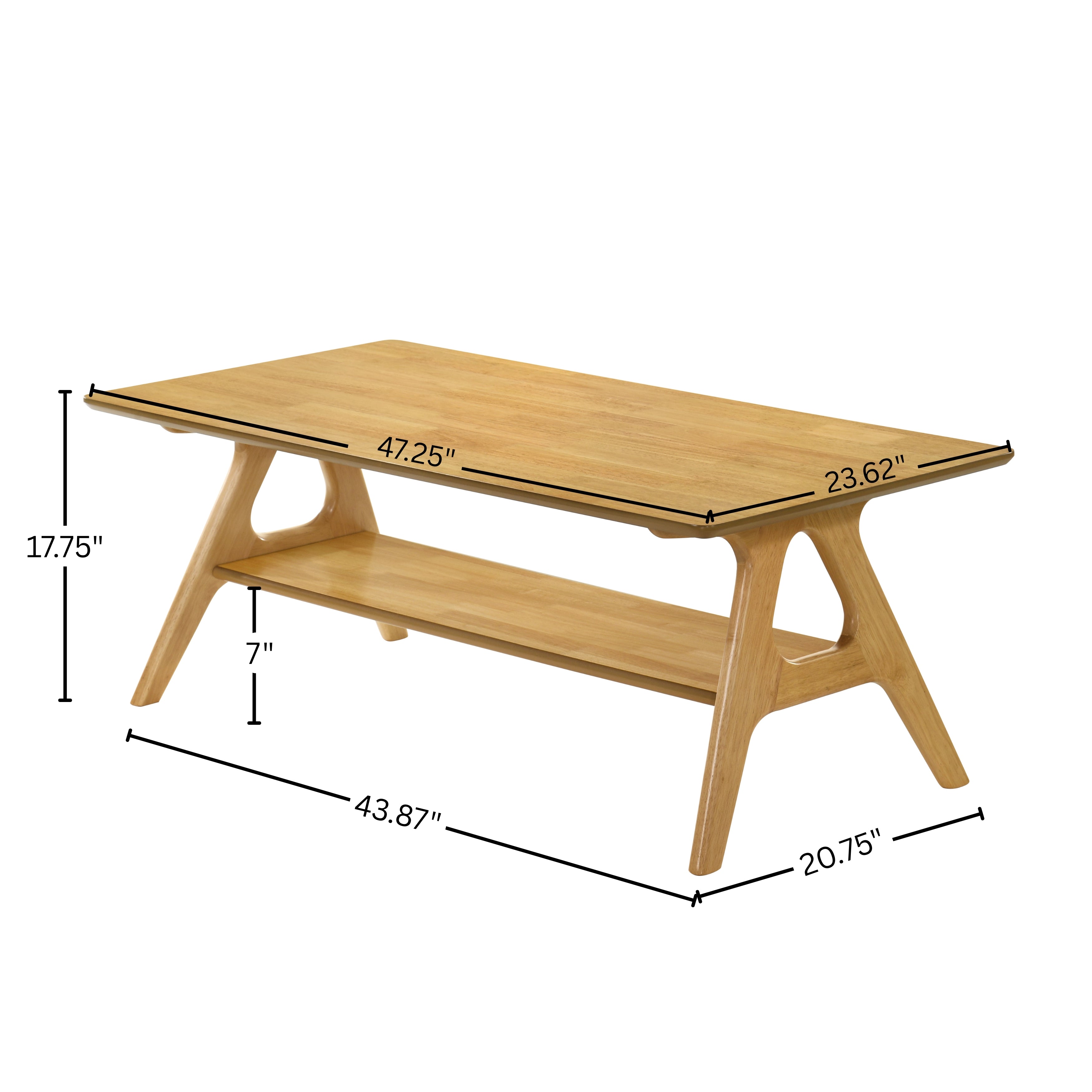 Roundhill Furniture Arona Mid Century Modern Wood Shelf Coffee Table - Stylish Living Room Accent Table for Books & Decor