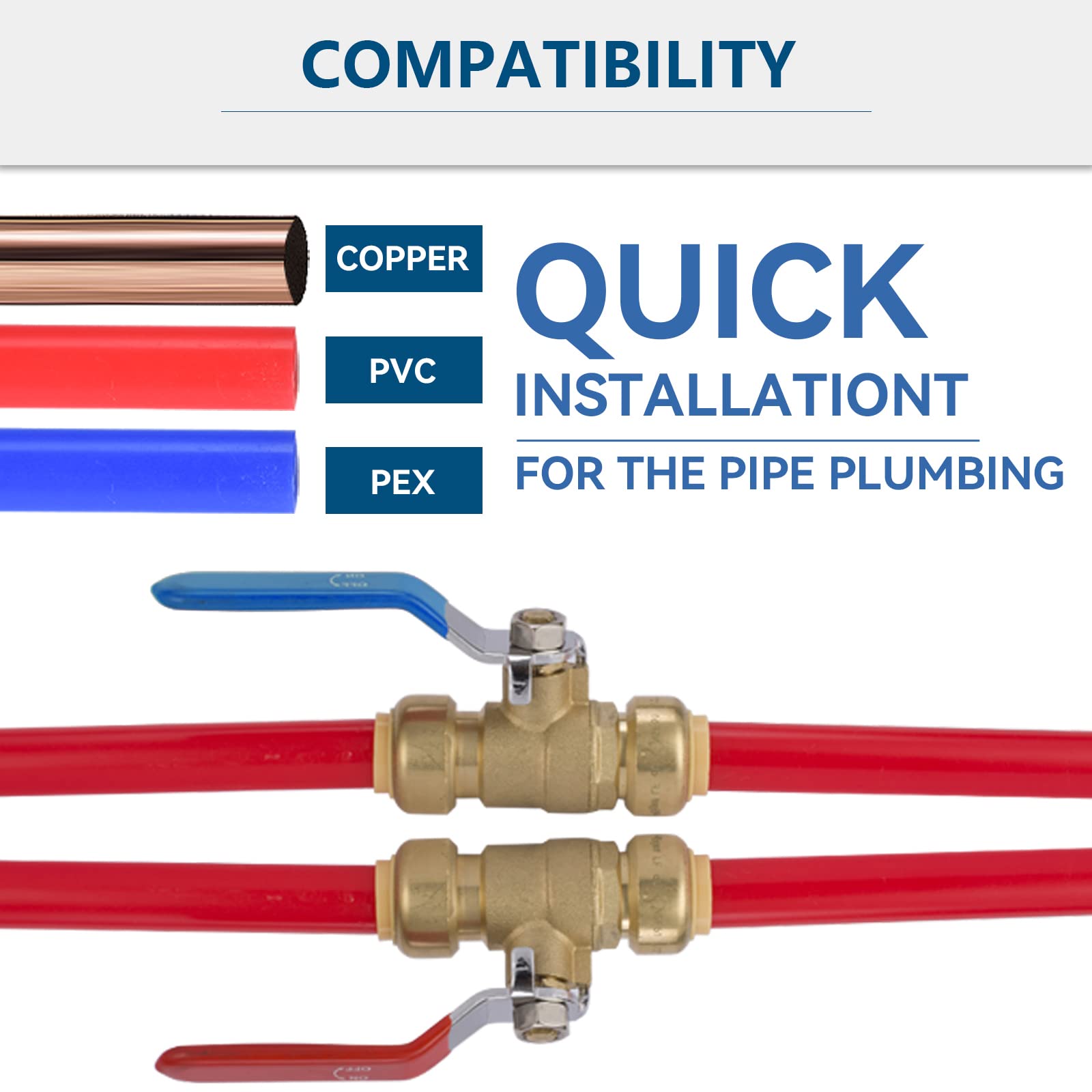 3/4 Inch Push to Connect Ball Valve - Pushfit Shut-off Valve for Hot & Cold Water with Disconnect Clip (Blue & Red, Pack of 30) - Perfect for Plumbing, Irrigation Systems & Water Filtration Installations