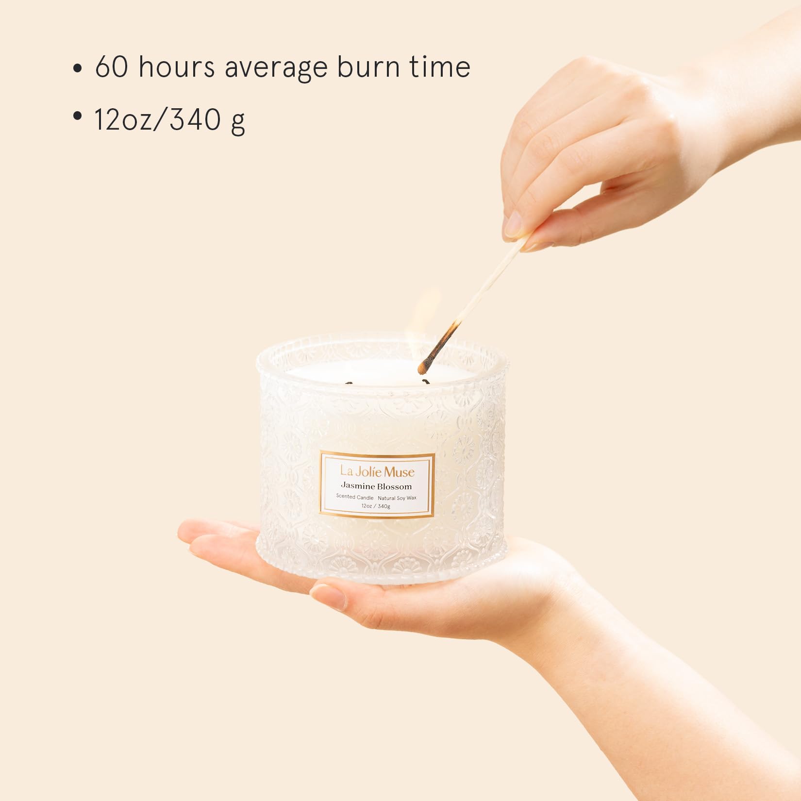 LA JOLIE MUSE Jasmine Scented Candle - 12oz Luxury 2-Wick Soy Candle for Home, 60 Hours Long Burning, White Decorative Candle - Perfect for Mother's Day Gifts, Relaxation & Aromatherapy