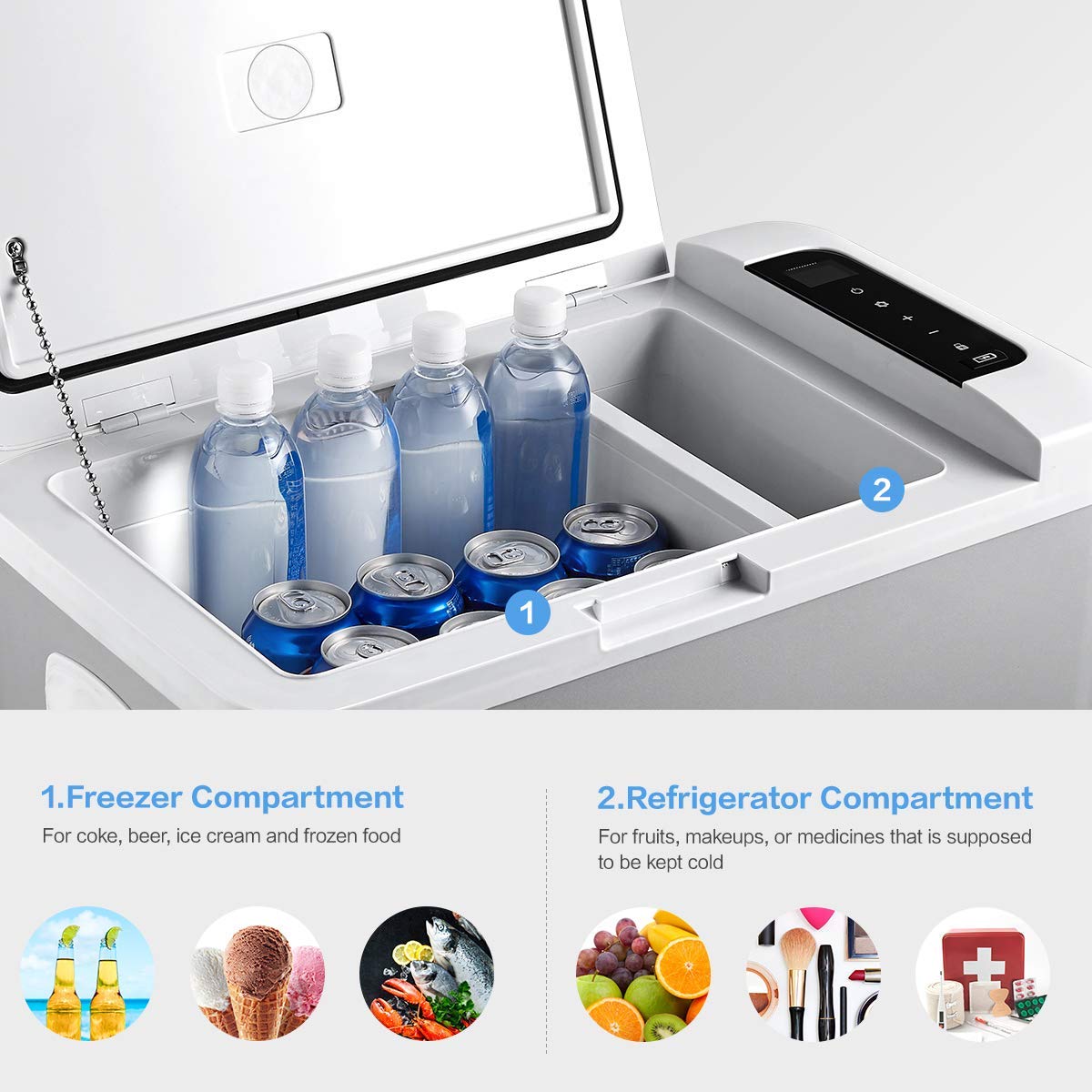 16-Quart Portable Car Refrigerator & Freezer - Compact 12V Car Fridge for Road Trips, Camping, Tailgating & Outdoor Adventures (White)