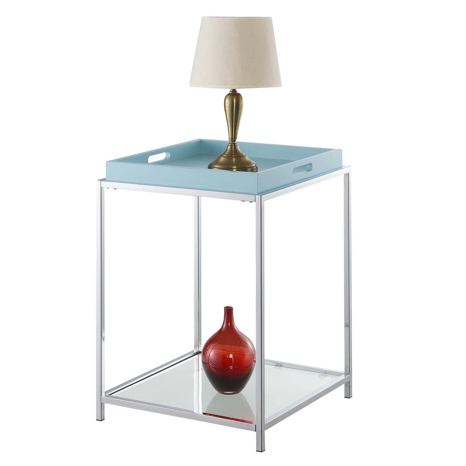 Convenience Concepts Palm Beach End Table with Removable Trays & Shelf - Sea Foam Green Accent Table for Living Room, Bedroom & Patio