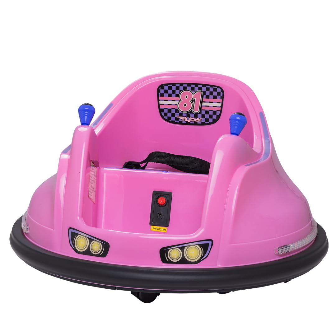 Flybar FunPark 6V Electric Bumper Car for Toddlers & Kids Ages 1.5-4 | 360° Spin, LED Lights, 66 lb Capacity | No Remote | Large Pink/Purple Ride-On Toy | Perfect for Indoor Playrooms, Birthday Gifts & Backyard Fun
