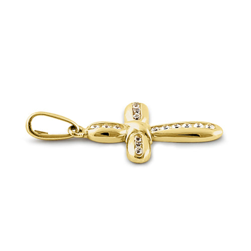 14K Solid Yellow Gold Round Clear Cubic Zirconia Cross Pendant Necklace for Women - Perfect for Everyday Wear, Gifts & Special Occasions