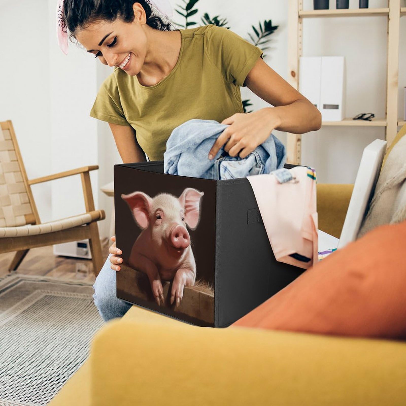 Foldable Storage Box with Cute Pig Print - Large Capacity Organizer for Clothes, Toys & Home Decor | Perfect for Bedroom, Closet & Kids Room Organization