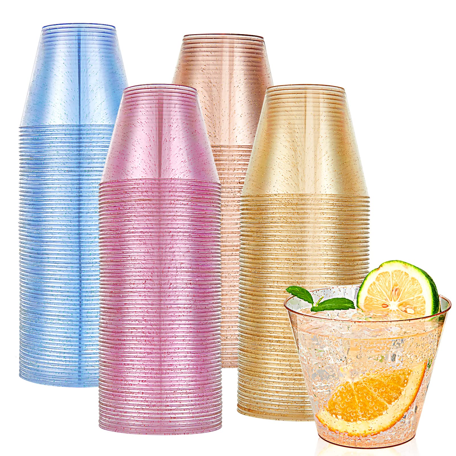 200 Pack 9 oz Plastic Cups - Disposable Drinking Cups in 4 Assorted Colors | Durable Party Cups for Birthday Celebrations, Christmas Parties & Outdoor Events