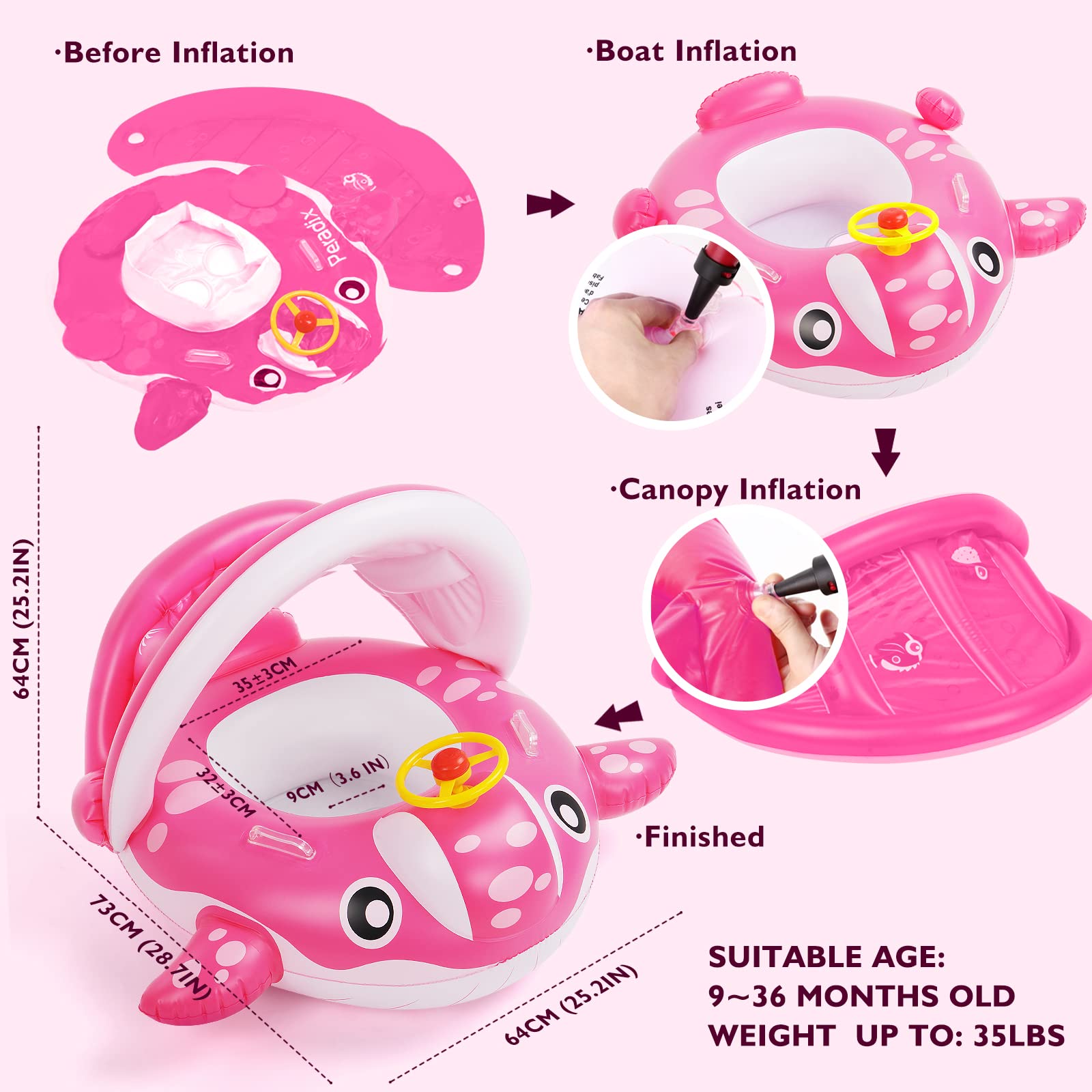 Peradix Baby Pool Float with Canopy - Inflatable Swim Ring for Toddlers | Beach & Pool Play