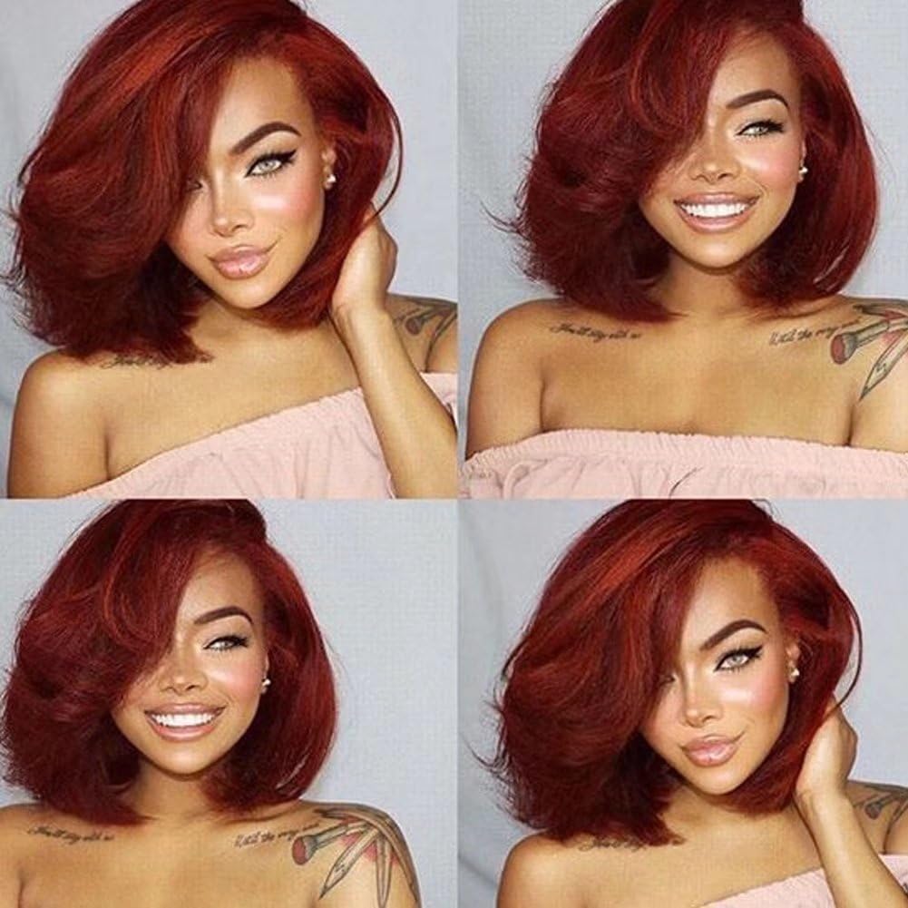 FEEL ME Brazilian Virgin Hair 3 Bundles - Unprocessed Straight Human Hair Extensions (Color 33 Red, 300g Total, 14 16 18 Inches) for Stunning Length & Volume - Perfect for Daily Wear, Parties & Special Occasions
