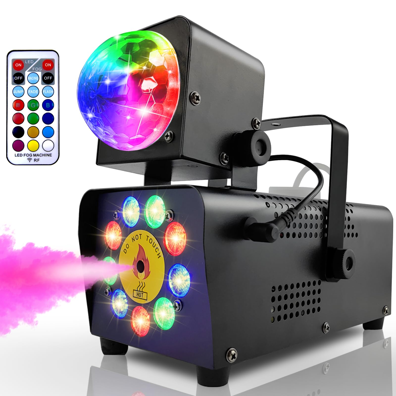 IMONE Fog Machine with 16 Colorful LED Lights & Disco Ball Effect - Wireless Remote Control for Indoor/Outdoor Parties, Halloween, DJ Shows & Stage Performances