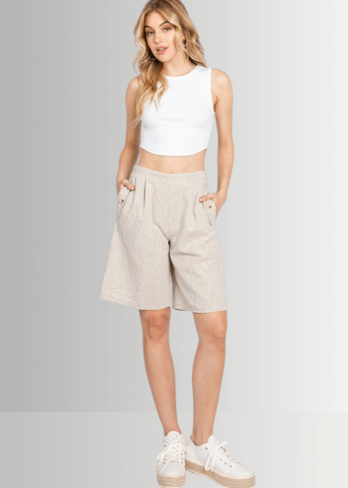 Premium Linen & Cotton Bermuda Shorts for Men - Comfortable Summer Casual Wear - Perfect for Beach, Travel & Outdoor Activities