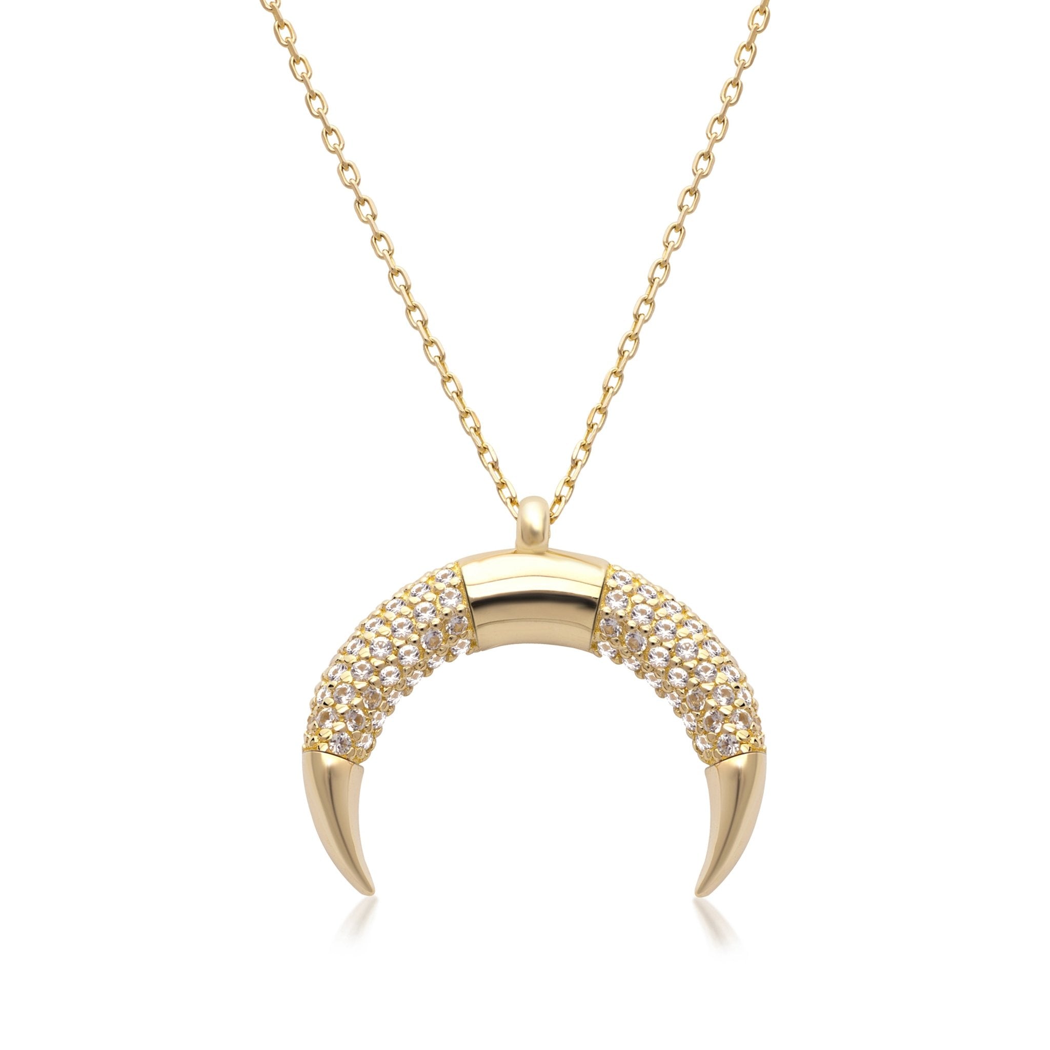 14K Yellow Gold Crescent Moon Sapphire Necklace for Women - Elegant Dainty Pendant Jewelry Gift for Birthday, Anniversary & Valentine's Day