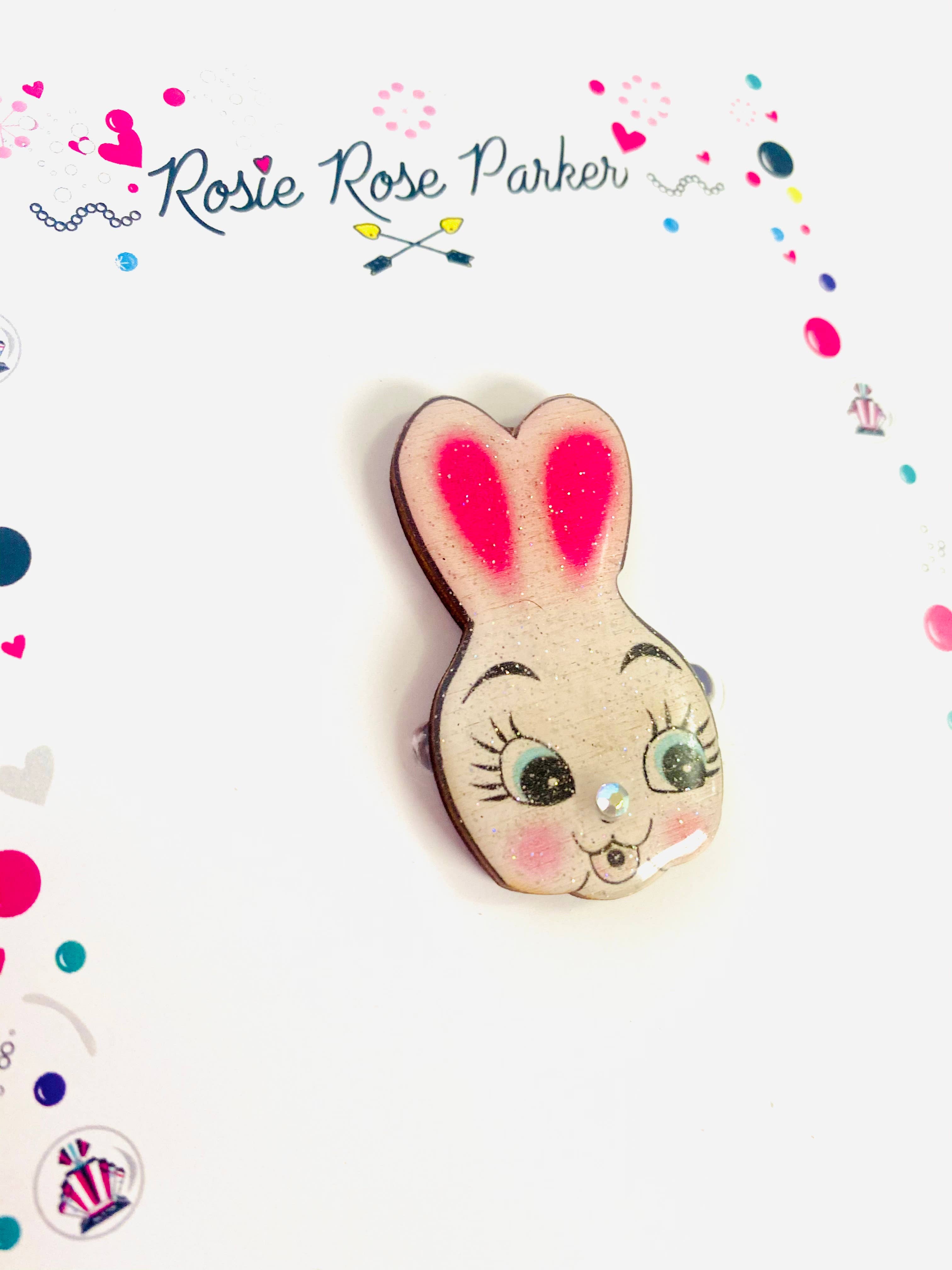 Easter Bunny Brooch - Cute Rabbit Pin for Women - Elegant Floral Design by Rosie Rose Parker - Perfect for Easter Gifts, Spring Outfits & Accessories