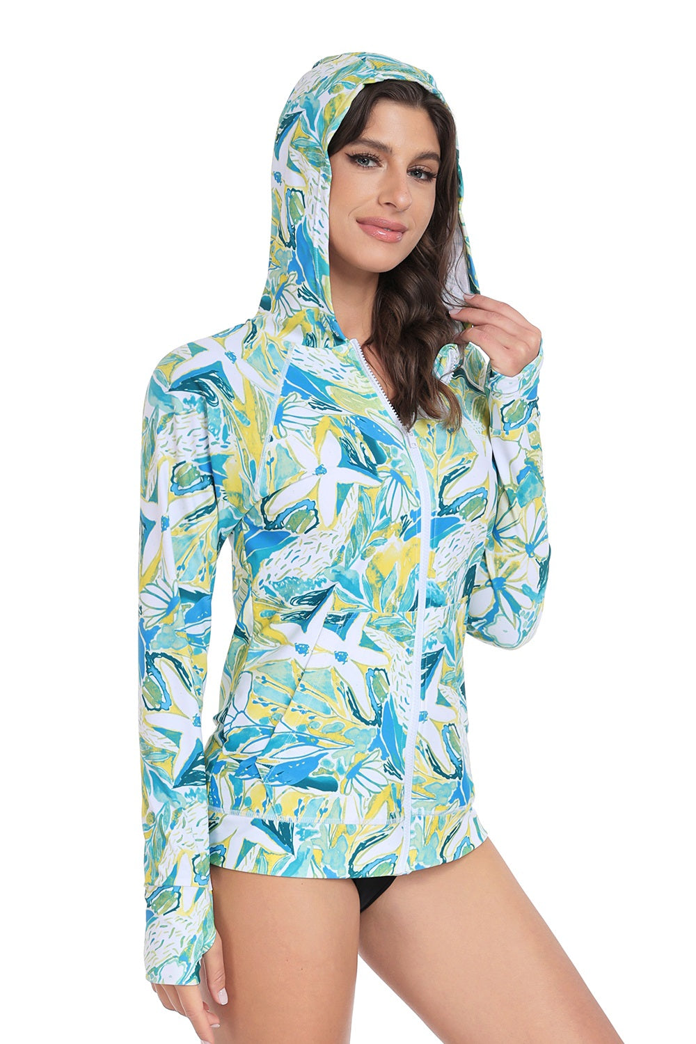 Axesea Men's UPF 50+ Hooded Rash Guard with Front Zipper - Sun Protection Swim Shirt for Surfing, Swimming & Outdoor Activities