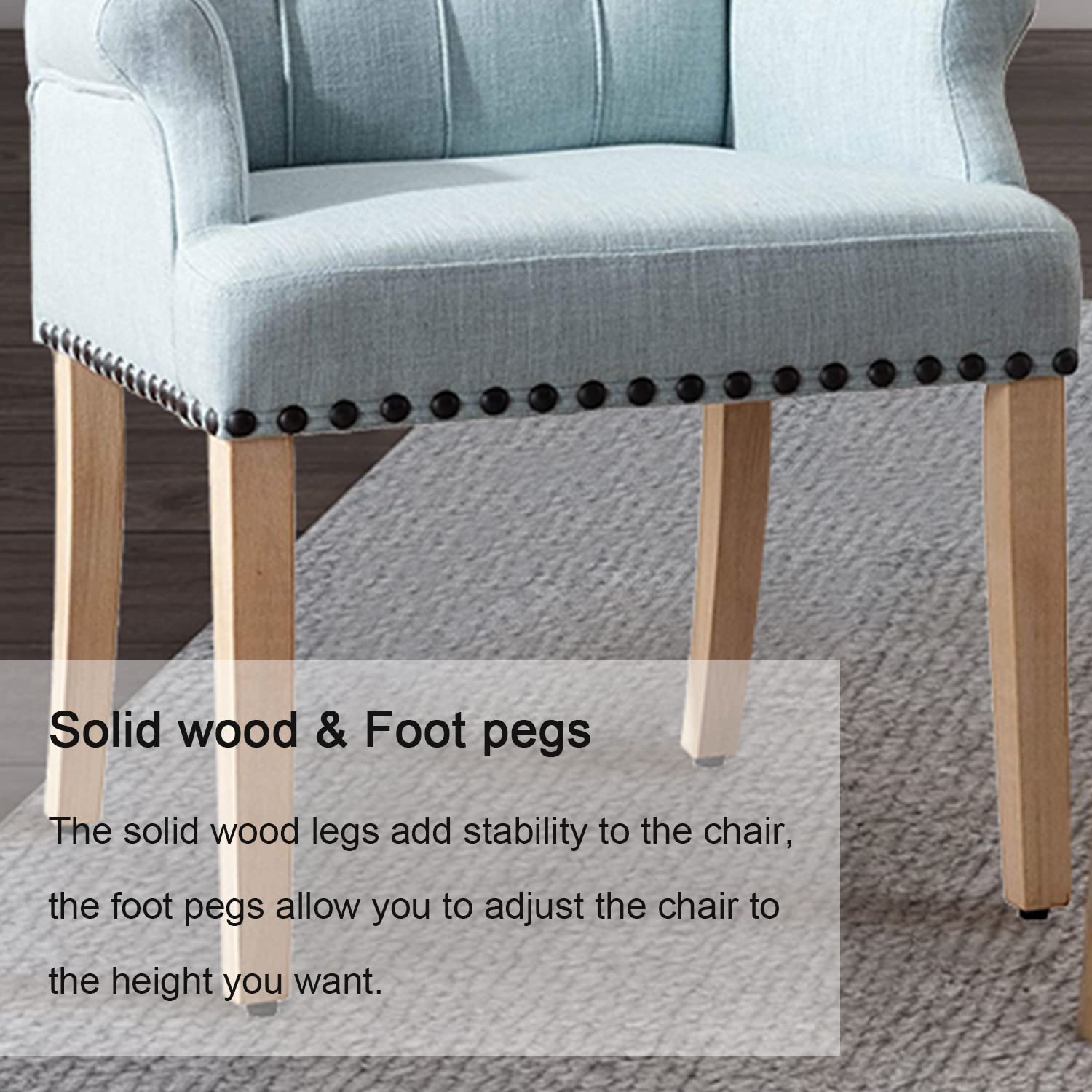 Luxury Fabric Dining Chairs - Upholstered Tufted Armrest Accent Chairs with Nailhead Trim & Solid Wood Legs - Elegant Blue Home Decor for Dining Room, Kitchen & Living Room - Perfect for Family Gatherings & Dinner Parties