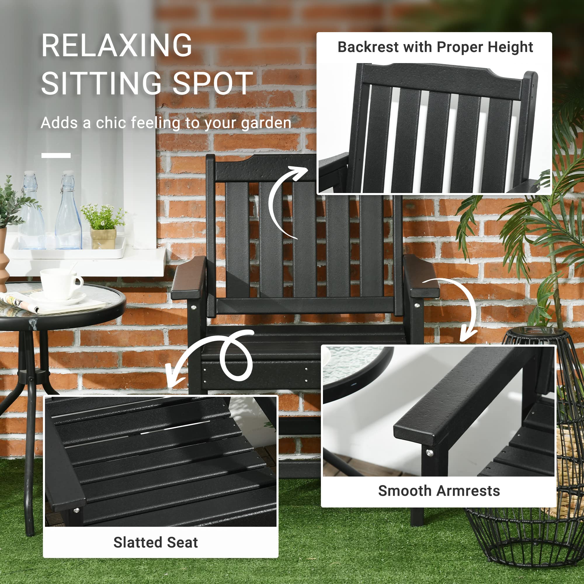 Outsunny 2-Piece All-Weather Patio Chairs Set - Heavy Duty HDPE Wood-Like Outdoor Dining Chairs for Garden, Backyard, Deck, Porch & Lawn - Black (Perfect for Outdoor Entertaining, BBQs & Relaxing)