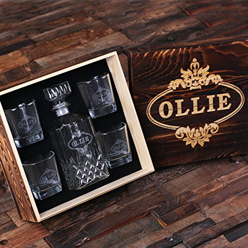 Teals Prairie & Co. Personalized Engraved Whiskey Decanter Set with 2 Crystal Whiskey Glasses & Keepsake Gift Box - Perfect for Anniversary, Birthday, Retirement Gifts & Home Bar Decor