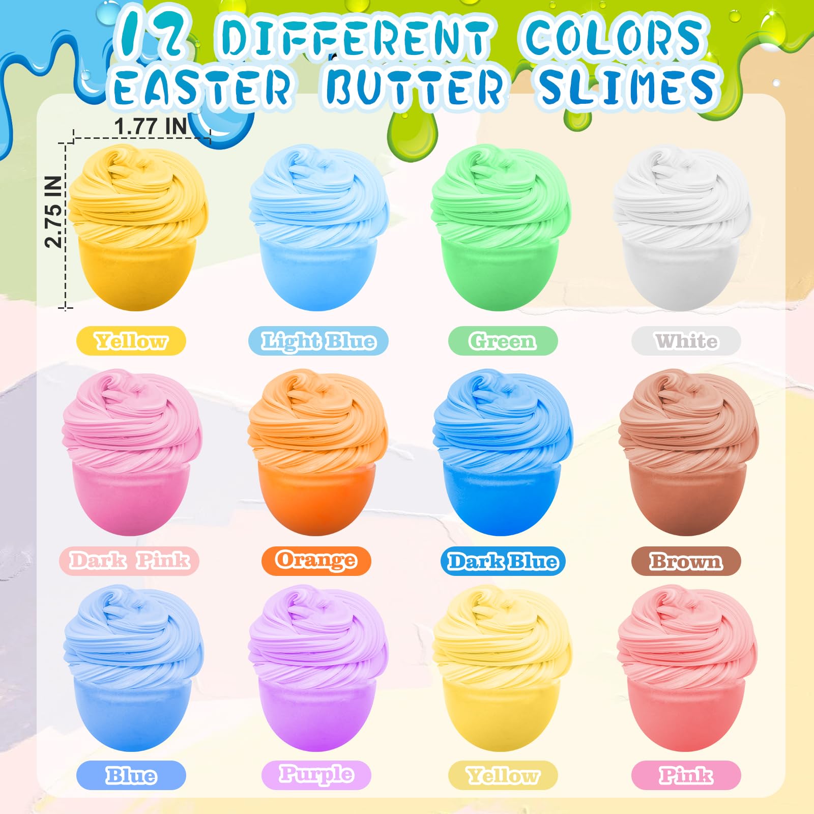 12-Pack Prefilled Easter Eggs with Non-Sticky Butter Slime - Bulk Easter Basket Stuffers for Kids, Easter Egg Hunt Games & Party Favors - Fun Sensory Fidget Toys for Stress Relief & Classroom Activities