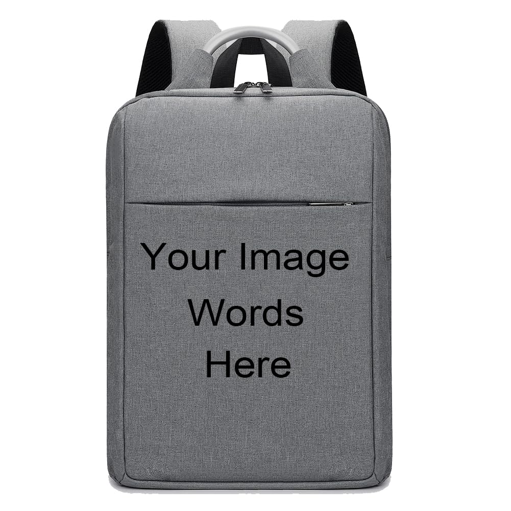 Custom Personalized Laptop Backpack for Women & Men - Stylish Durable Grey Backpack for Work, School & Travel - 15.6 Inch Laptop Compartment