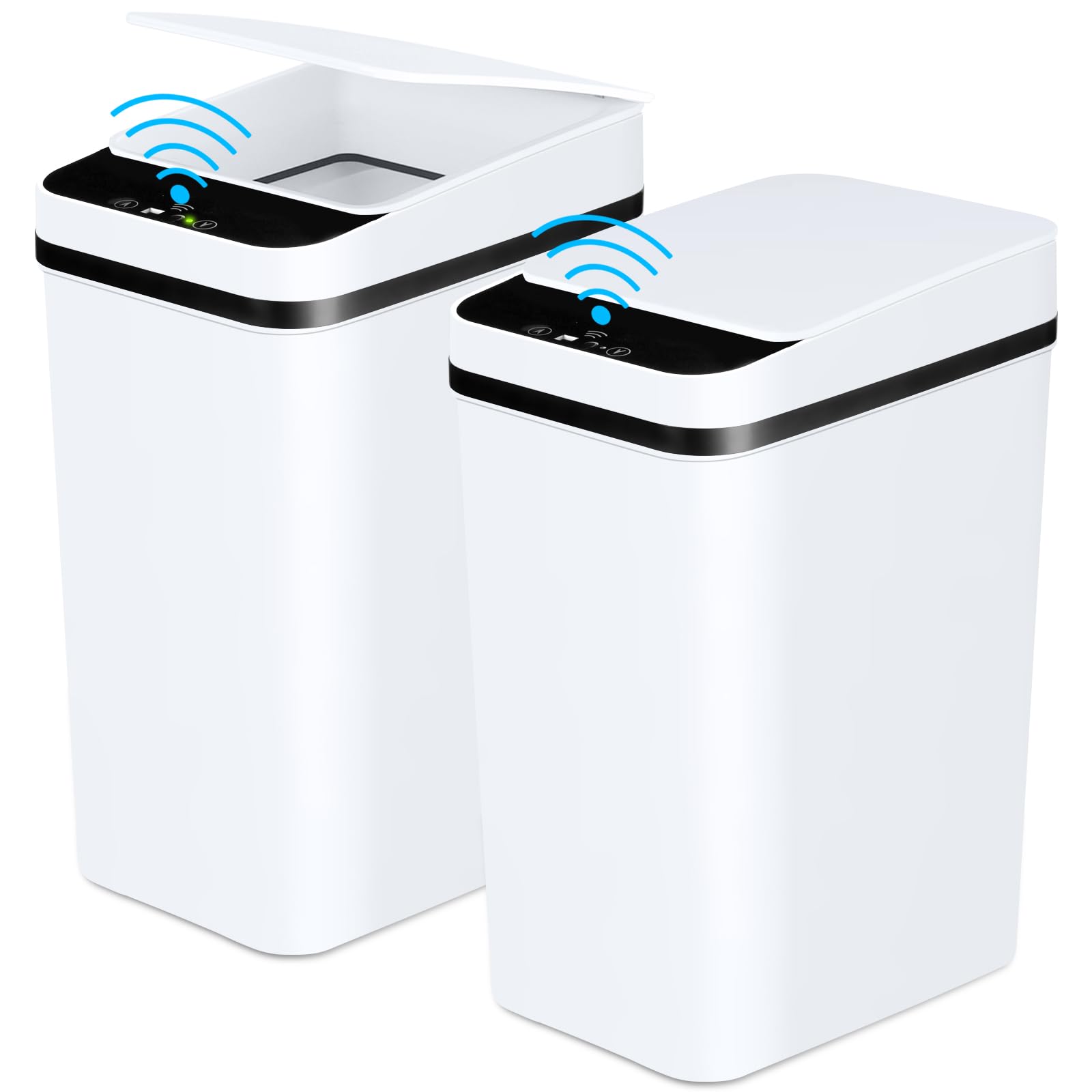 2 Pack 2.2 Gallon Automatic Motion Sensor Trash Can with Lid - Touchless Slim Garbage Bin for Bathroom, Bedroom, Office & Kitchen - Smart Electric Waste Basket (White) | Perfect for Small Spaces & Hygienic Disposal