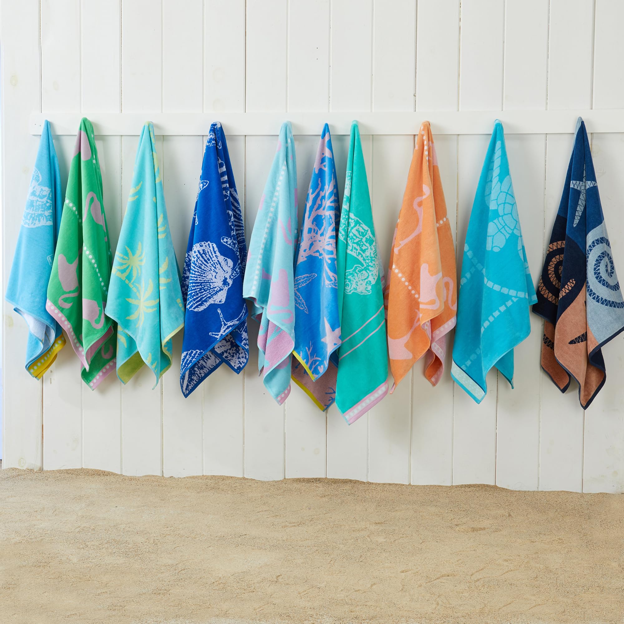 Great Bay Home 100% Cotton Beach Towels - 2 Pack 30x60 Inches, Super Absorbent & Quick Dry, Soft Pool Towels for Adults & Kids (Seahorse Green/Pink) - Perfect for Beach, Pool, Gym & Travel