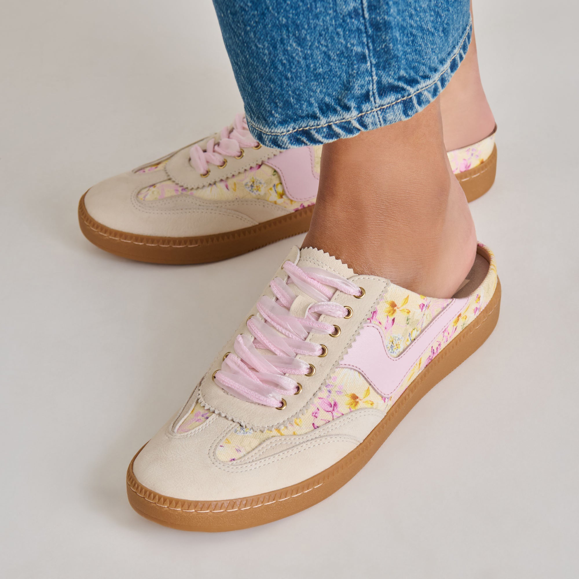 Floral Leather Slide Sneakers for Women - Comfortable Purple Slip-On Shoes for Casual Wear, Lounging & Summer Outfits