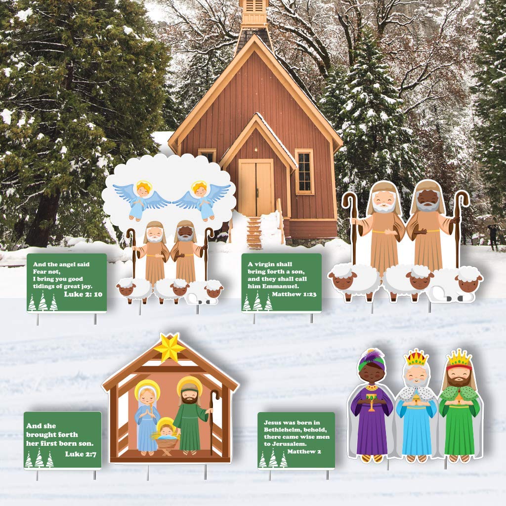 VictoryStore Deluxe Nativity Scene Outdoor Christmas Yard Decorations - 8 Piece Giant Holiday Set with EZ Stakes (13635) | Perfect for Front Lawn, Garden, Church & Christmas Display