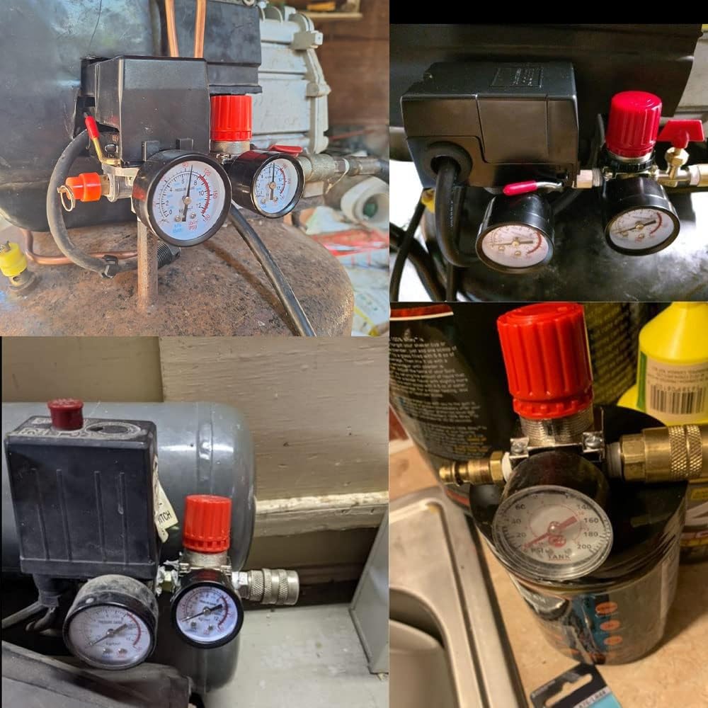 90-120 PSI Air Compressor Pressure Switch with Regulator & Gauge - Heavy Duty Automatic Control for Workshop, Garage & Industrial Tools