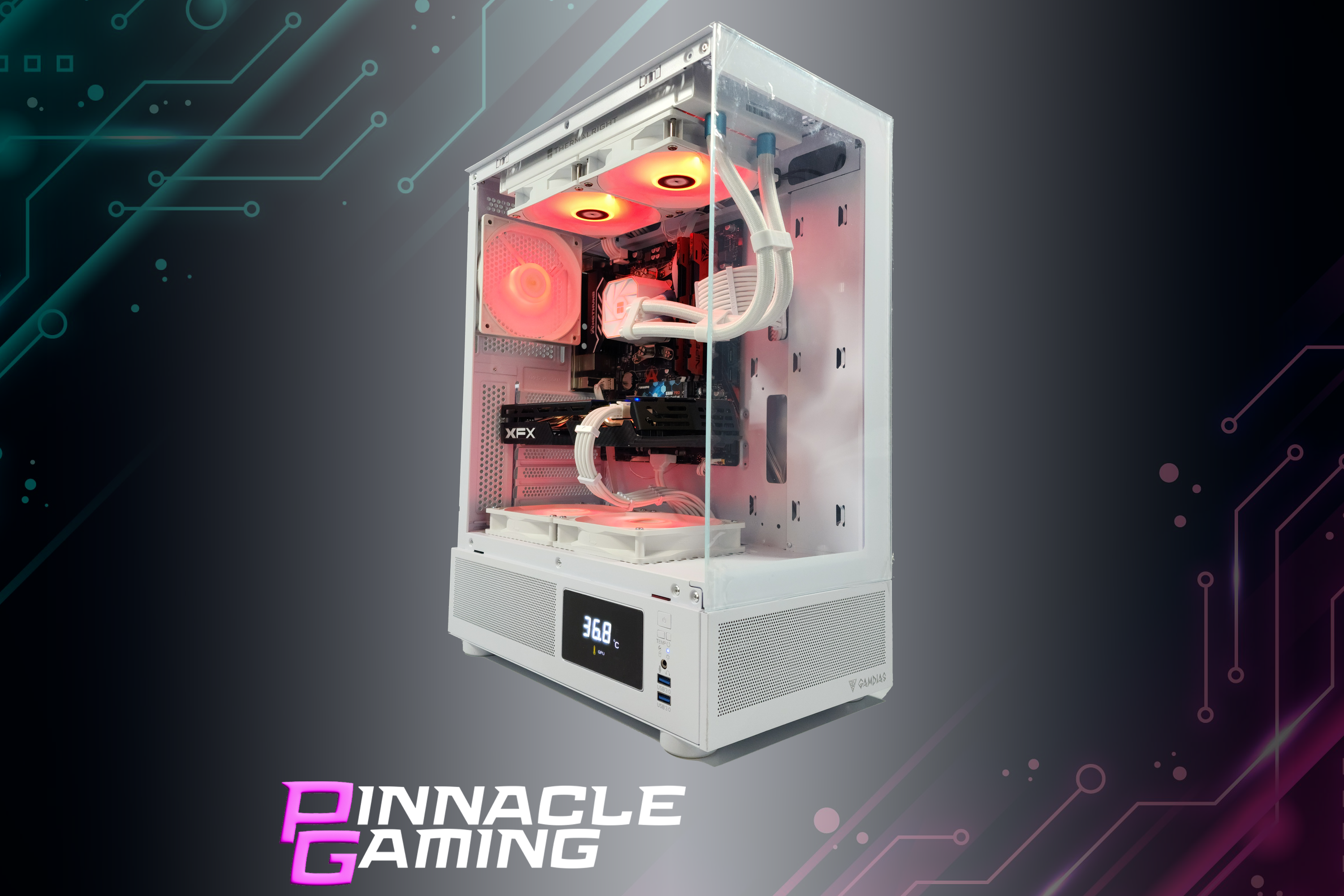 Custom Gaming PC with Water Cooling - AMD Ryzen 7, Intel ARC A580 GPU, 500GB SSD, 8GB DDR4 RAM, White Case - Perfect for 4K Gaming & Streaming