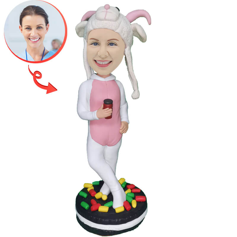Custom Cute Rabbit Dress Bobblehead - Adorable Collectible Figurine for Home Decor, Office Desk, Gift Giving & Car Dashboard Accessory