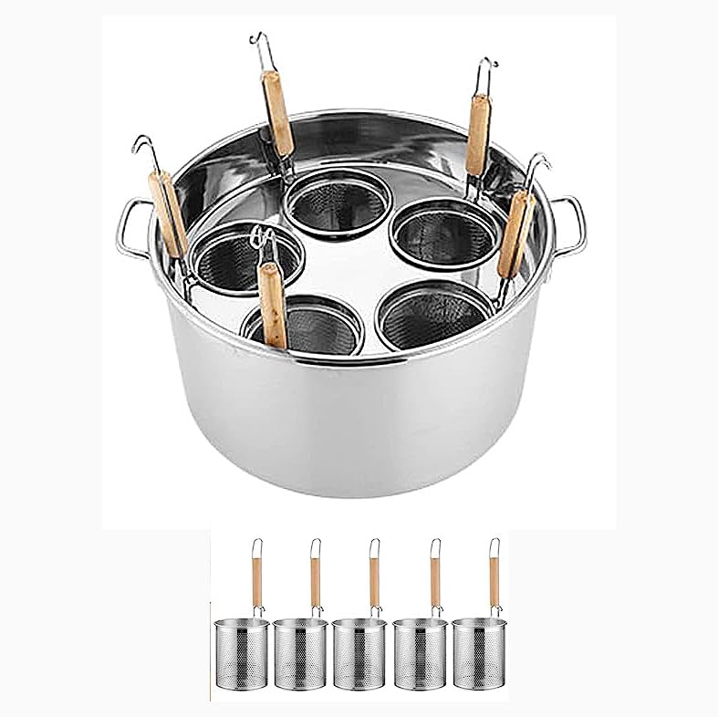 RSBFER Commercial Stainless Steel Pasta Cooker Set with Divider & Colander Strainer - 5-Hole Pasta Pot Insert for Cooking Pasta, Noodles, Vegetables | Perfect for Restaurants, Catering & Home Kitchen Use