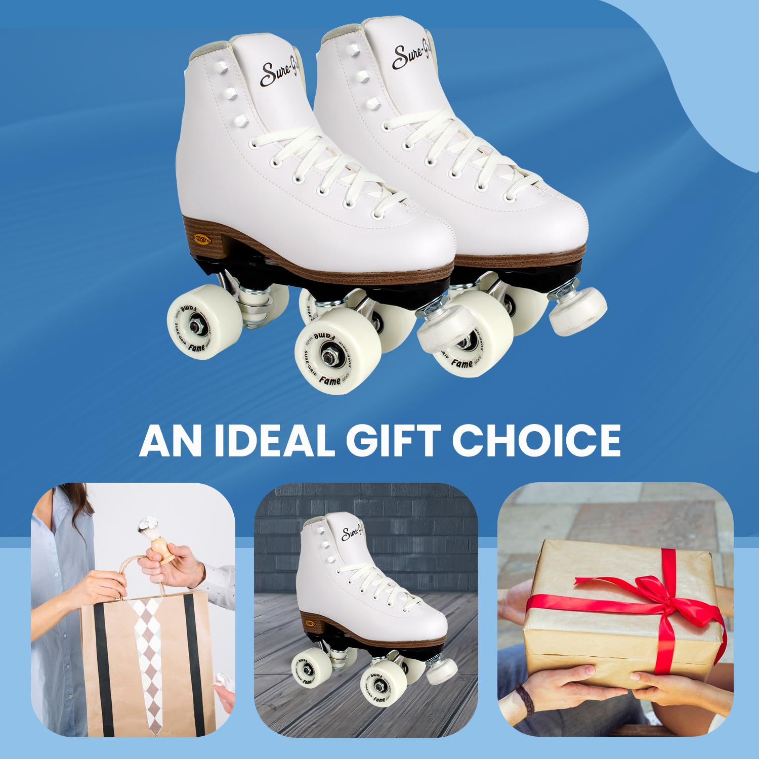 Sure-Grip White Fame Women's Roller Skates - Nylon & Aluminum Construction - 57mm Polyurethane Indoor Wheels - Super X Trucks for Extended Support - Perfect for Beginners and Indoor Skating Rinks