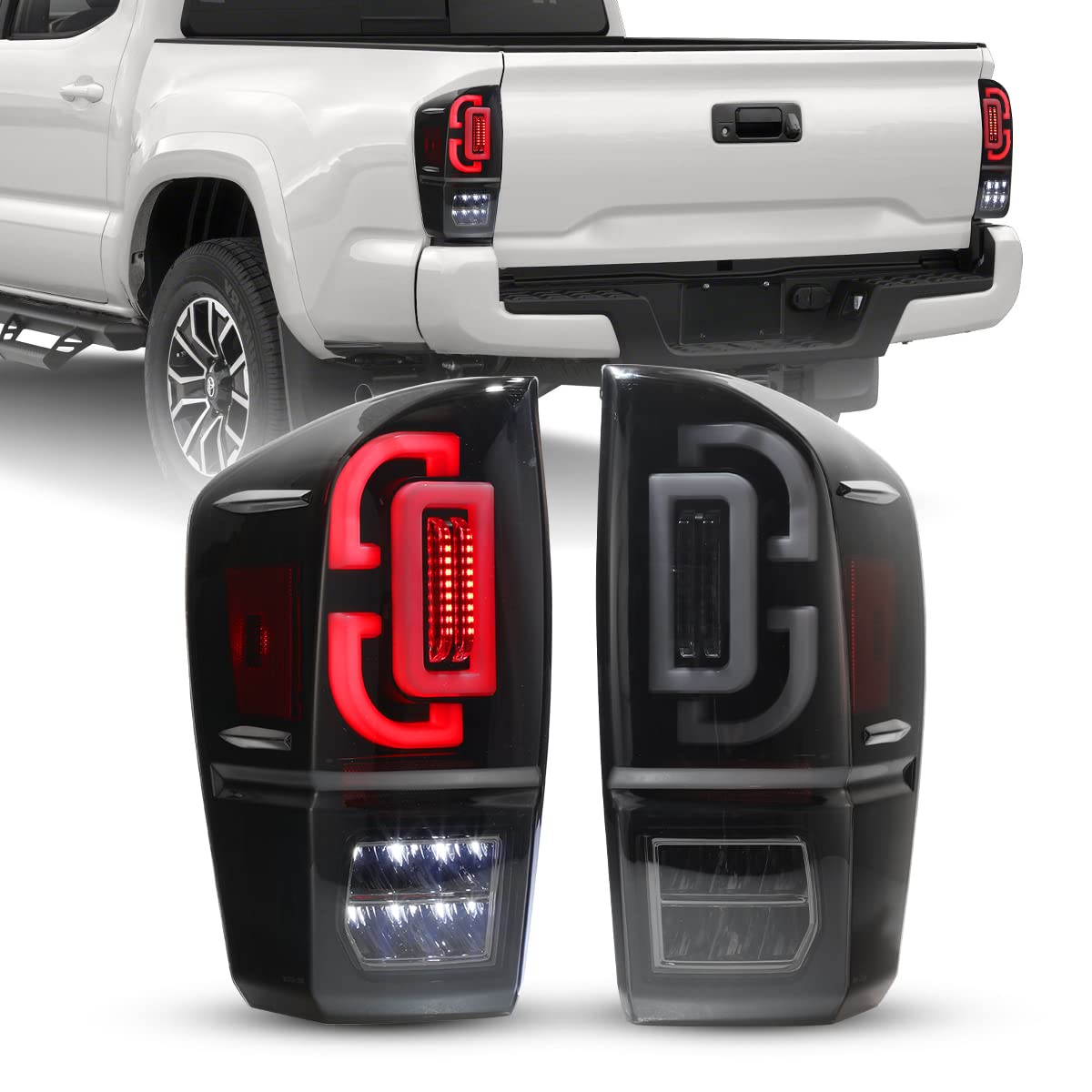 Nixon Offroad LED Tail Lights for Toyota Tacoma 2016-2021 - Matte Black Housing with Smoke Lens - 1 Pair Replacement Rear Lamps Assembly - Perfect for Off-Roading, Night Driving & Vehicle Customization