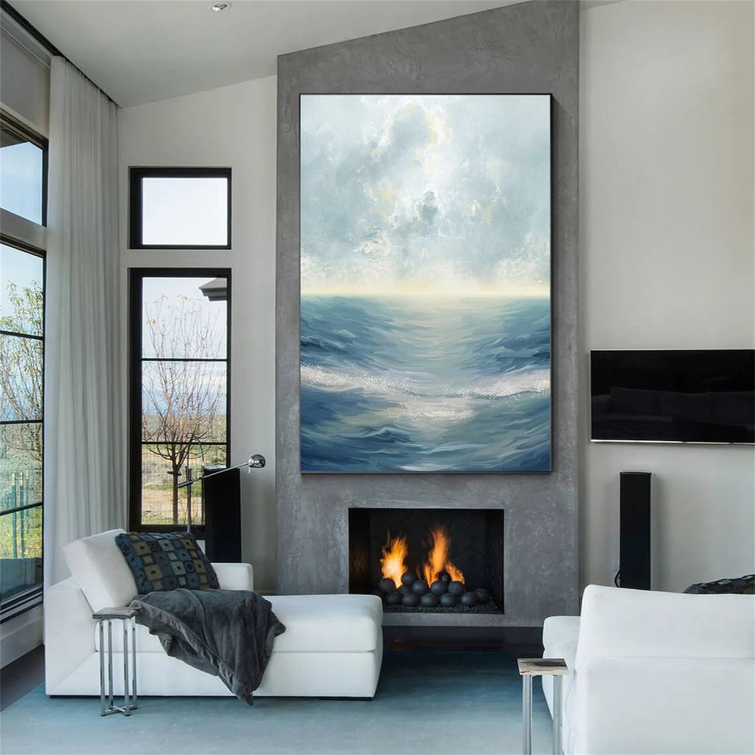 Ocean And Sky Painting #OS 207 - Stunning Seascape Wall Art for Home & Office Decor | Perfect for Living Room, Bedroom or Coastal Themed Spaces