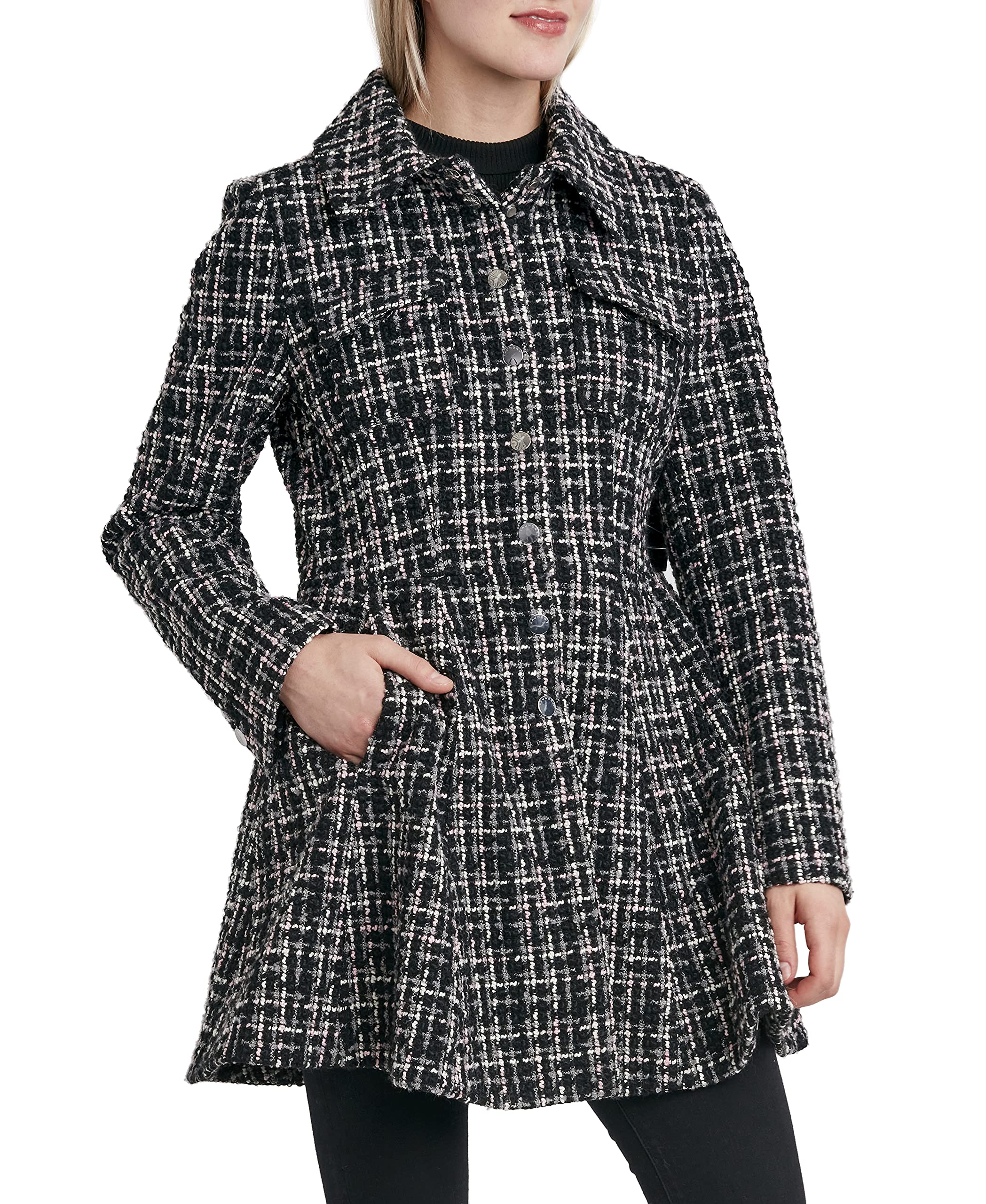 Shelli Segal Women's Fit and Flare Plaid Jacket - Stylish Casual Outerwear for Work, Date Night & Fall Layering