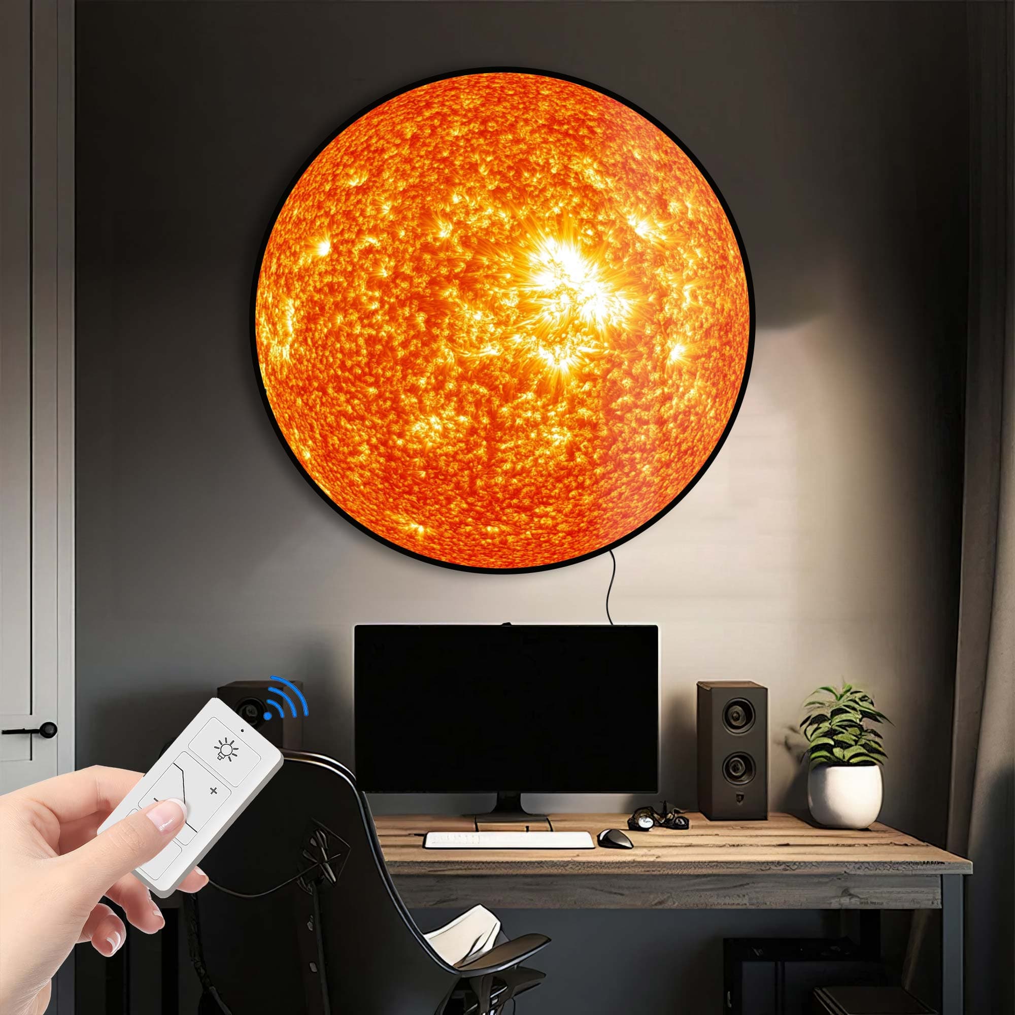The Sun Backlit Tempered Glass Wall Art - Modern LED Illuminated Home Decor for Living Room, Bedroom & Office